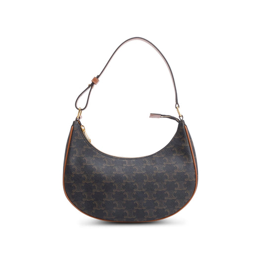 Celine Triomphe And Calfskin Ava Shoulder Bag Canvas Brown