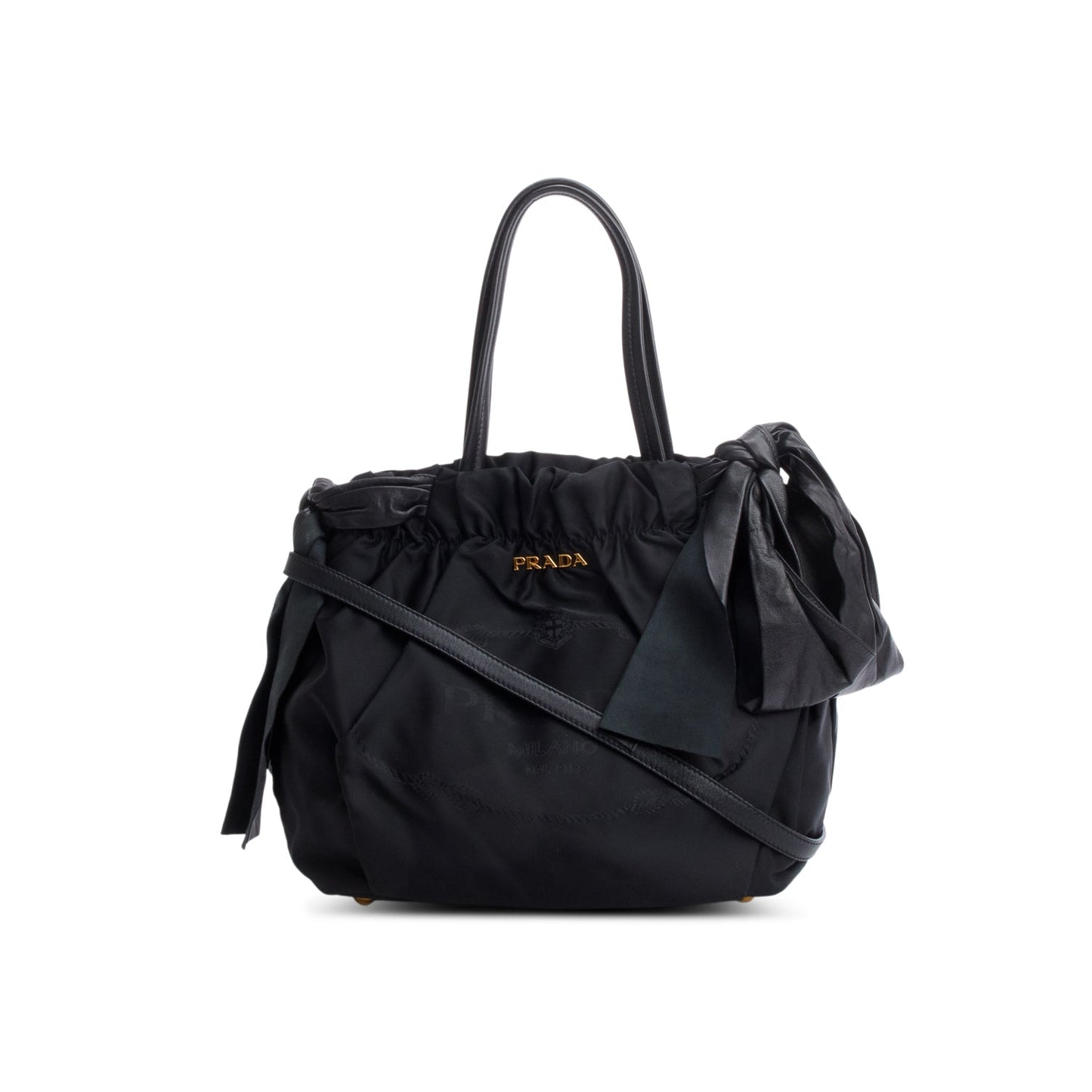 Prada Tessuto Bow Tote Bag Nylon Black