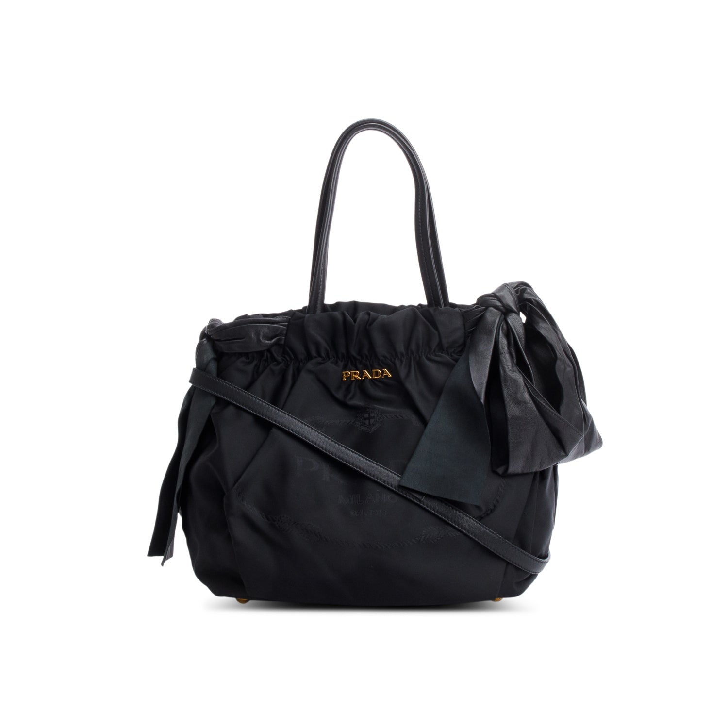 Prada Tessuto Bow Tote Bag Nylon Black