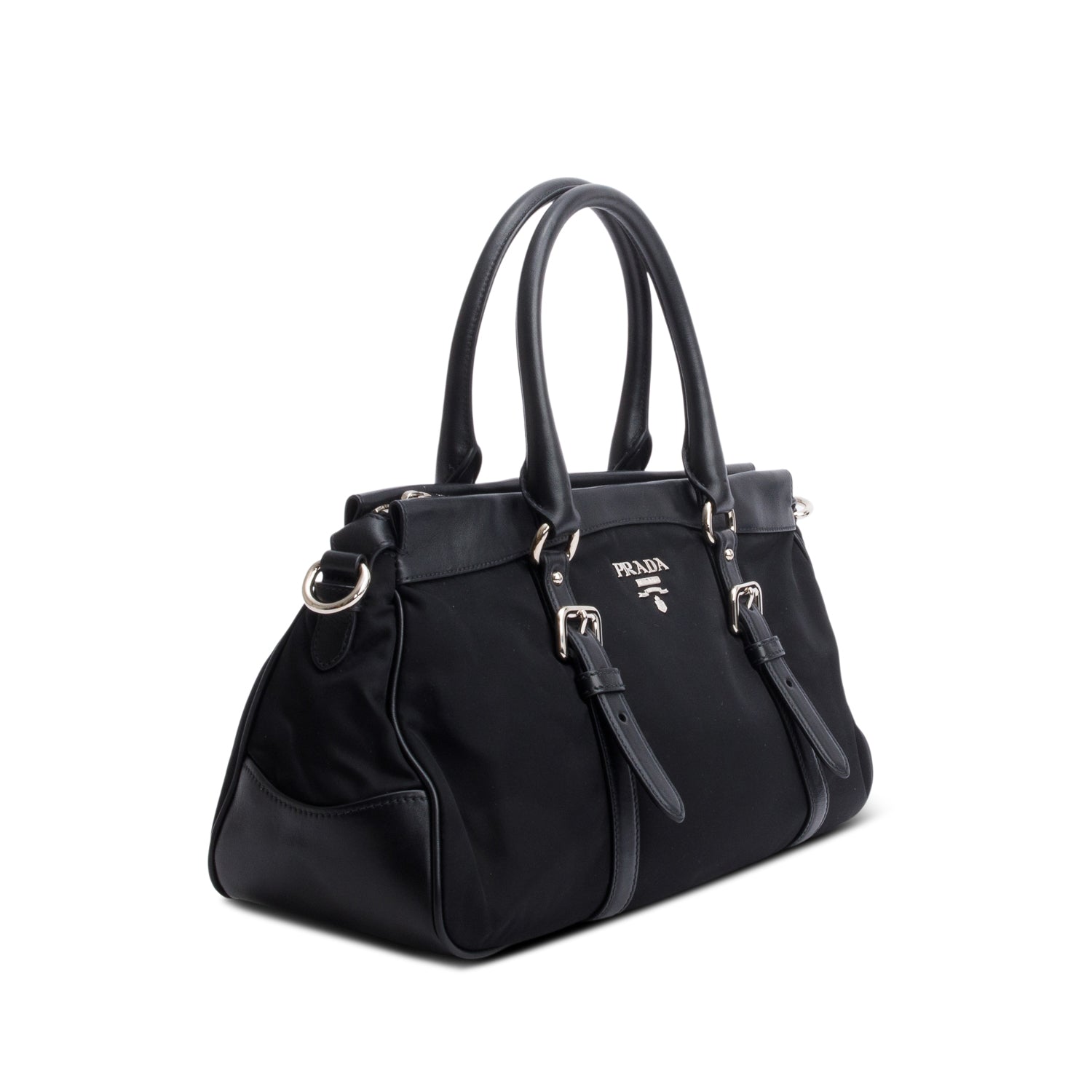 Prada Tessuto Solf Calf Tote Handbag Nylon Black Tote Bag