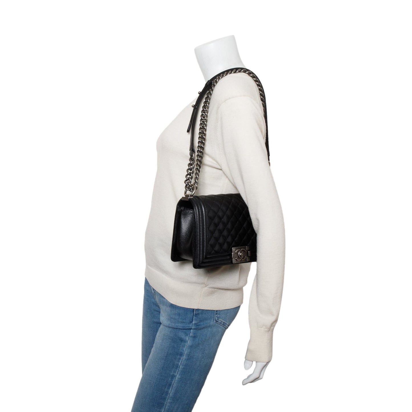 Chanel Caviar Quilted Boy Black Travel Bag