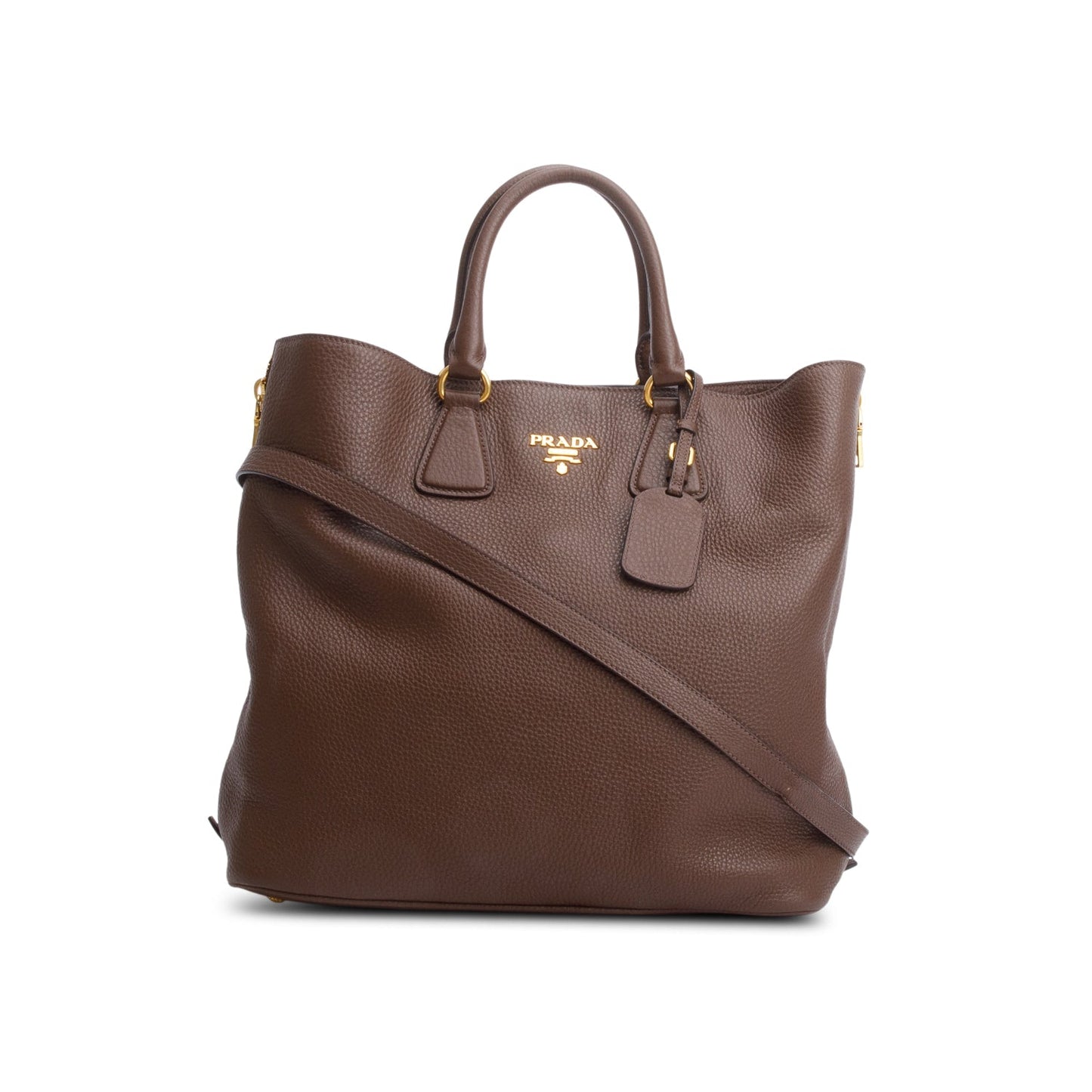 Prada Vitello Daino Side Zip Shopping Tote Handbag Leather Brown Tote Bag
