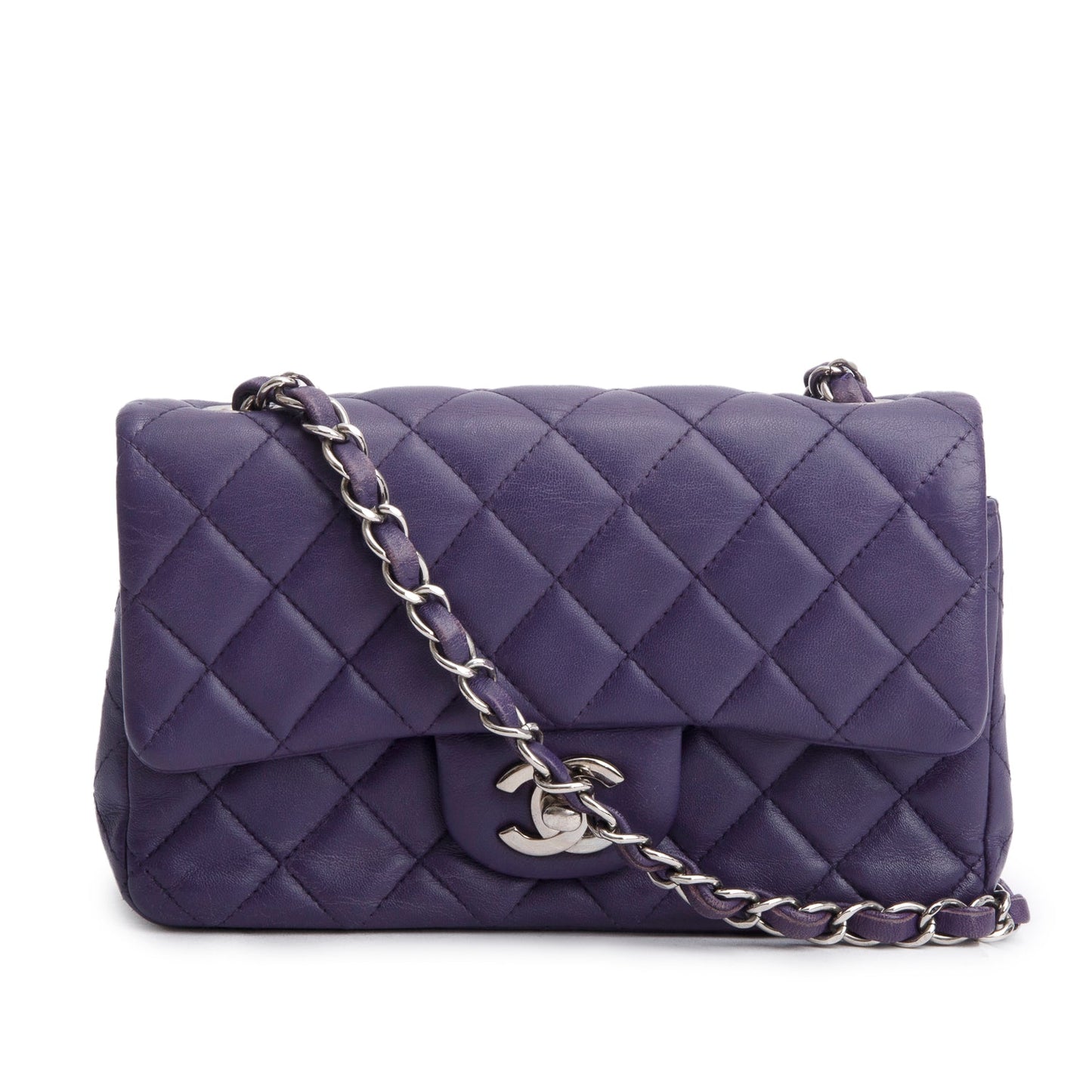 Chanel Quilted Purple Rectangular Flap Lambskin Travel Bag