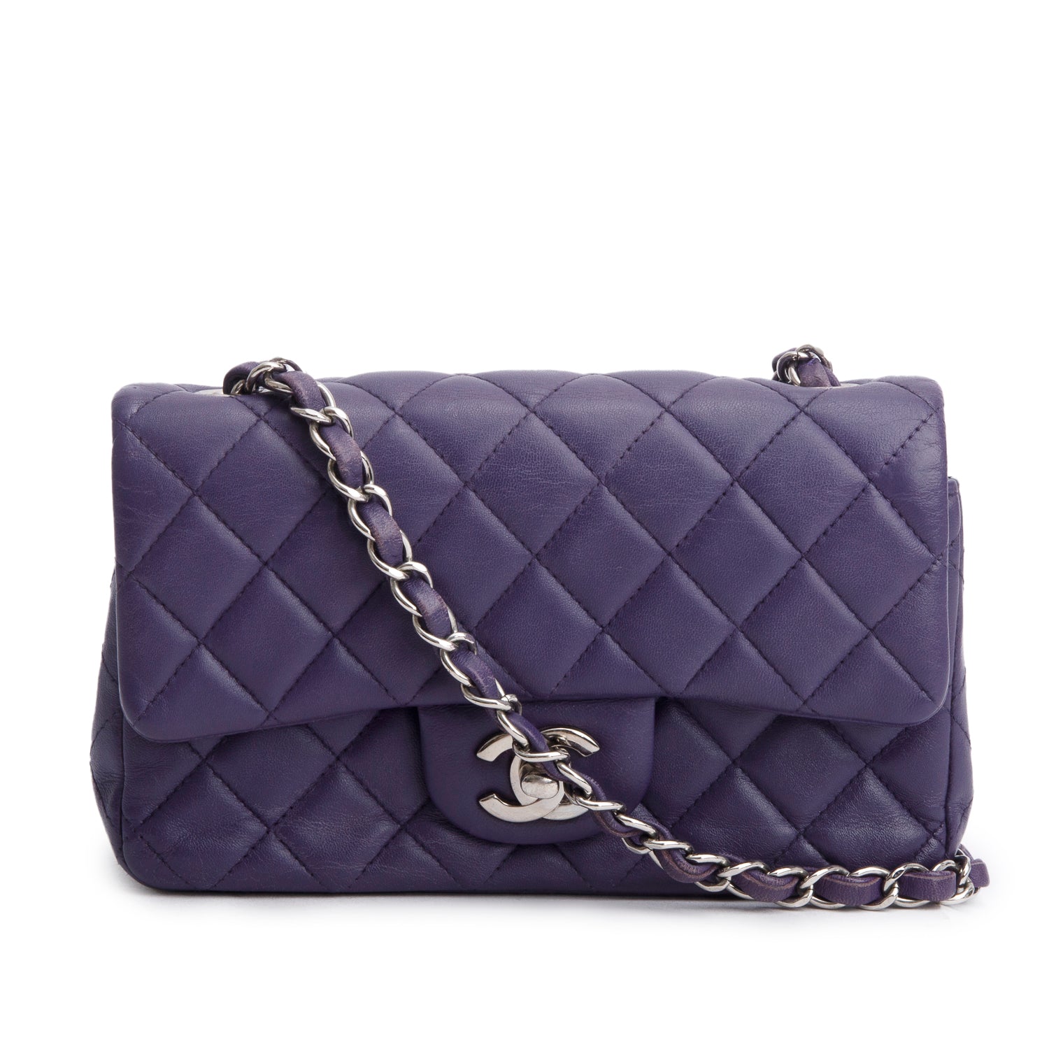 Chanel Quilted Purple Rectangular Flap Lambskin Travel Bag