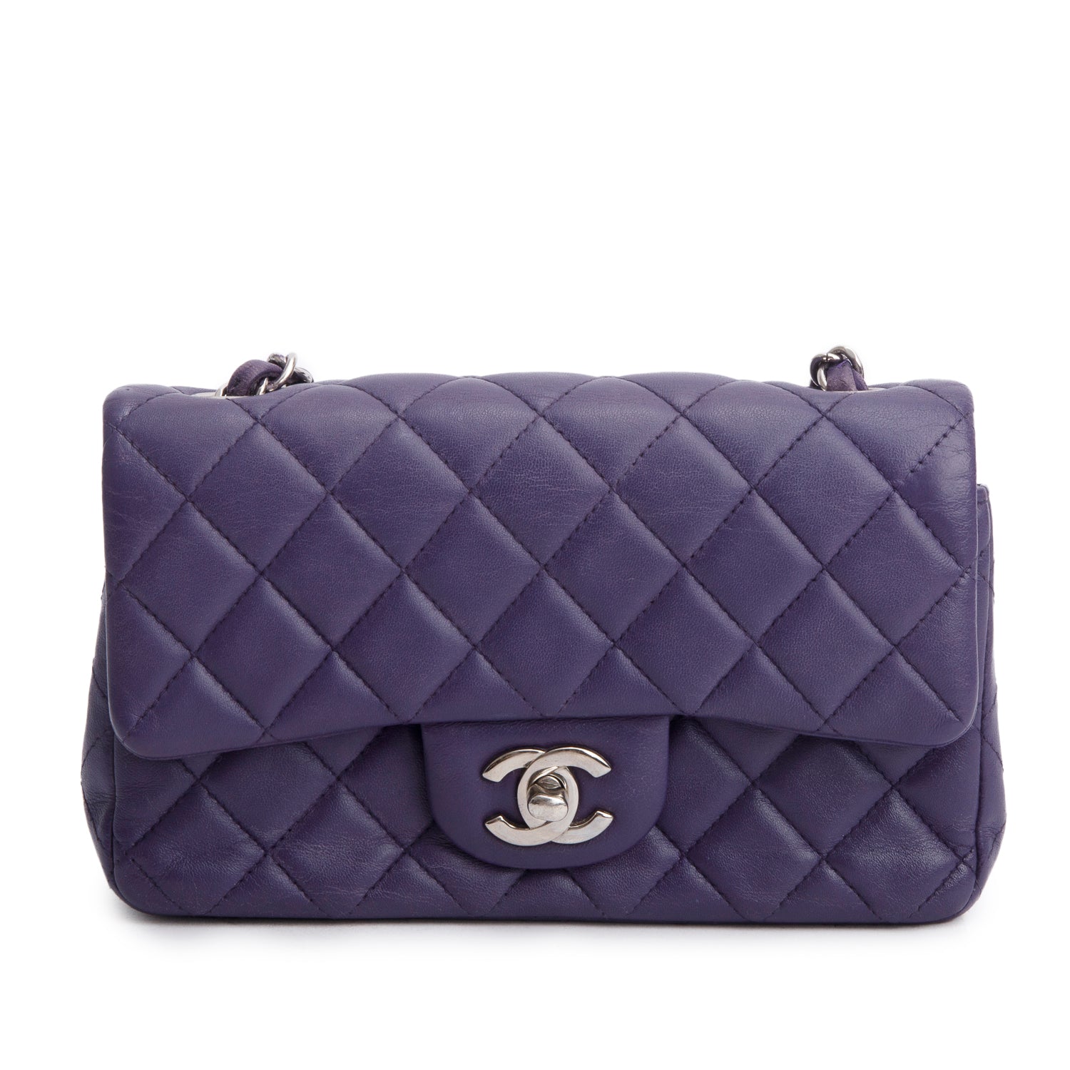 Chanel Quilted Purple Rectangular Flap Lambskin Travel Bag