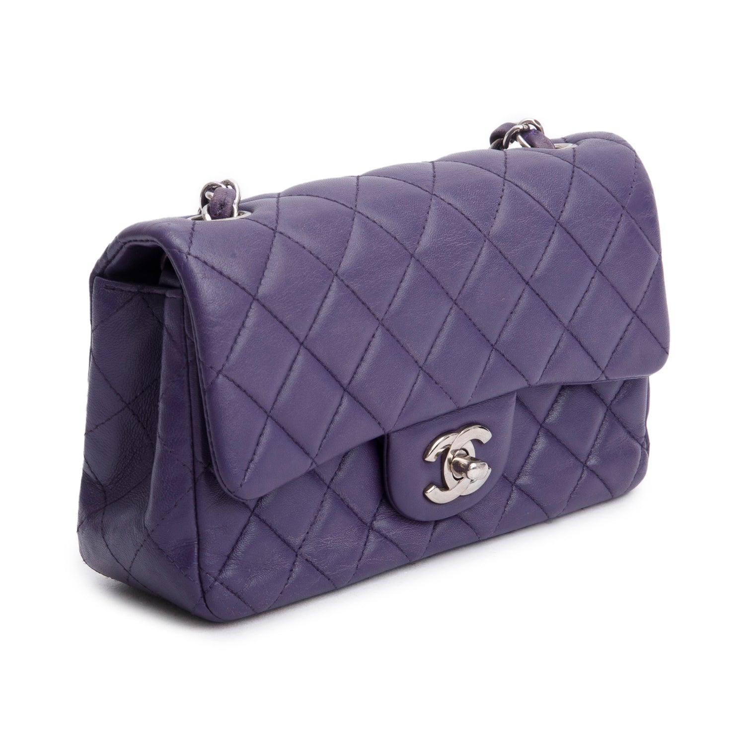 Chanel Quilted Purple Rectangular Flap Lambskin Travel Bag