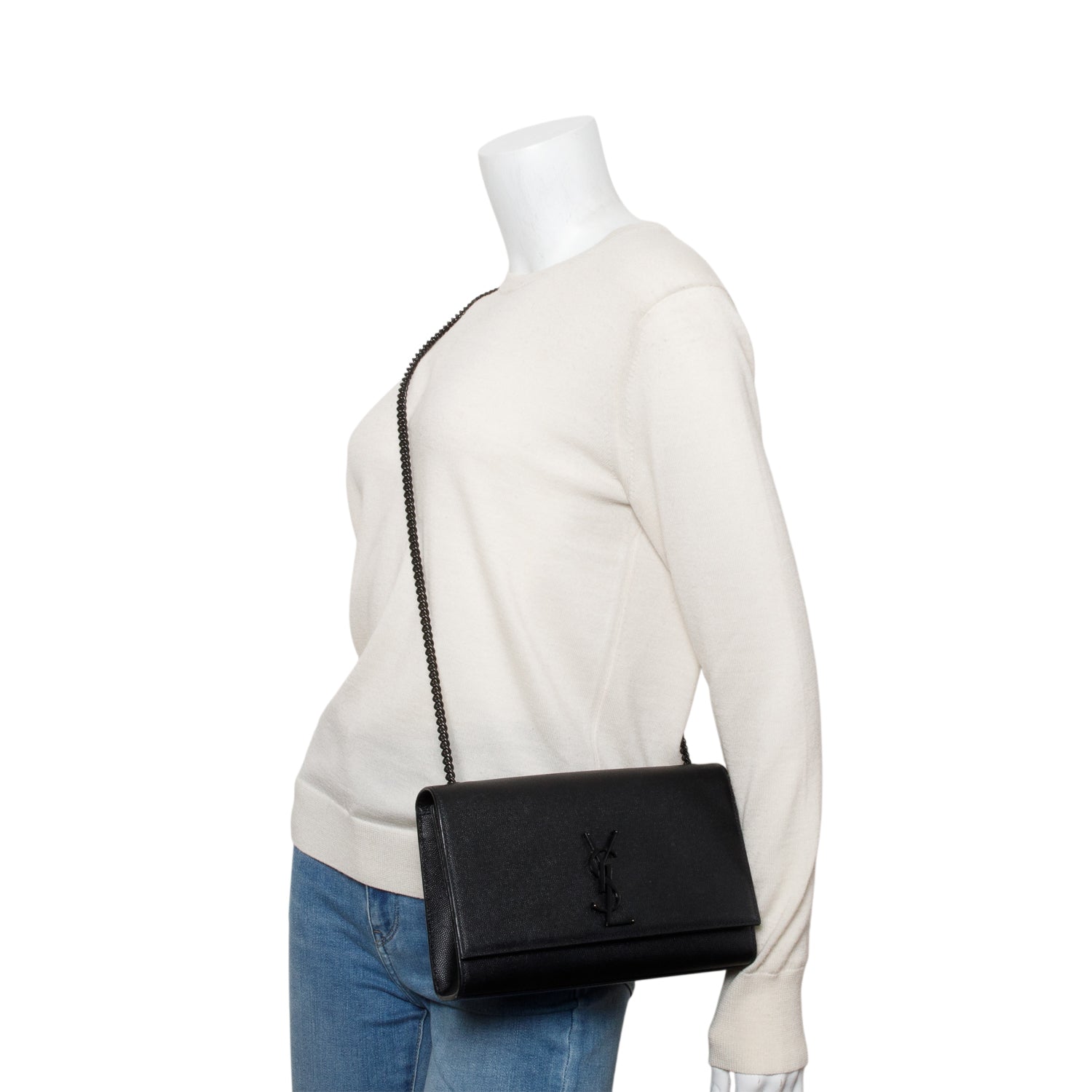 YSL Saint Laurent So Grain De Poudre Kate Bag Leather Black Travel Bag