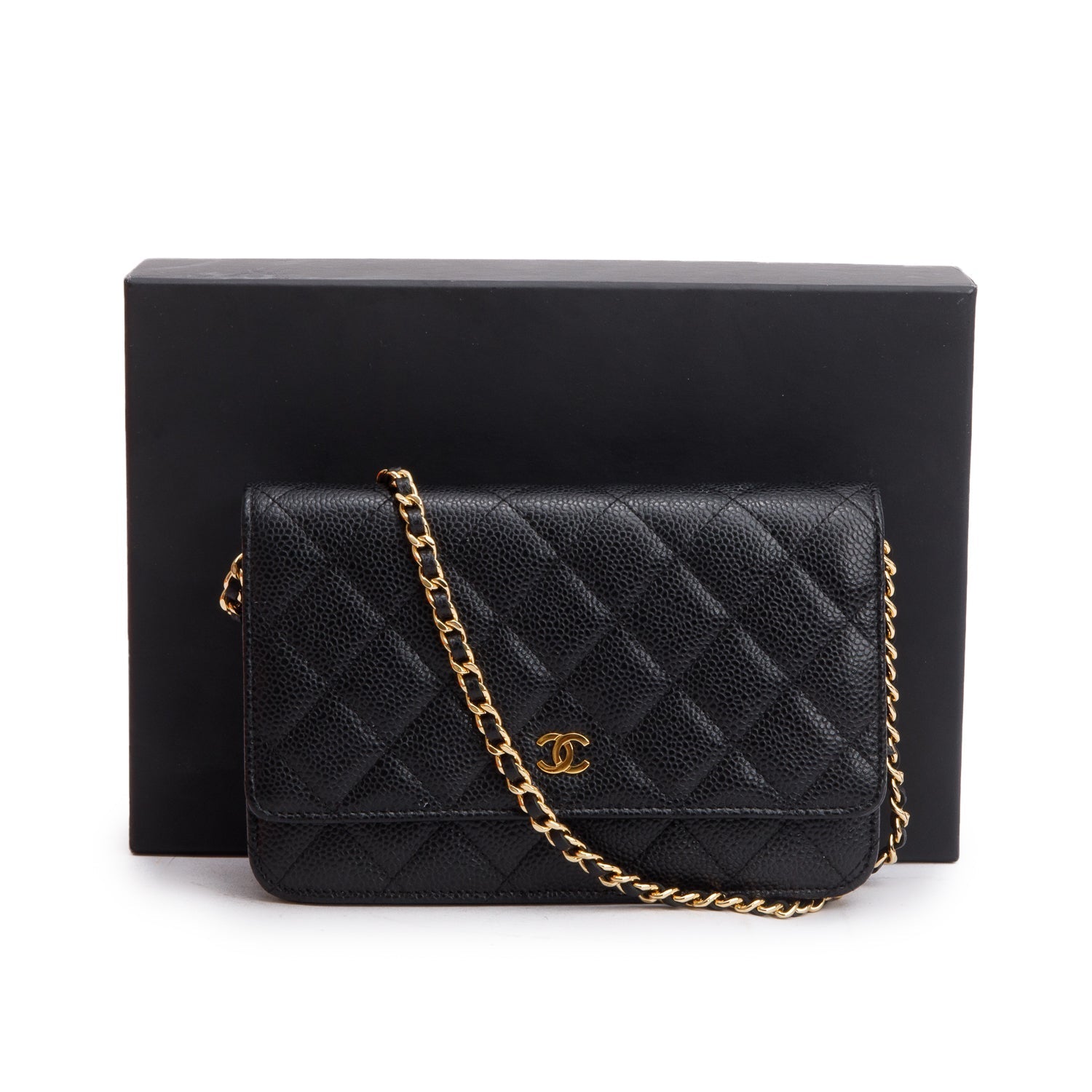Chanel Quilted Caviar Classic on Leather Black Wallet Case 14