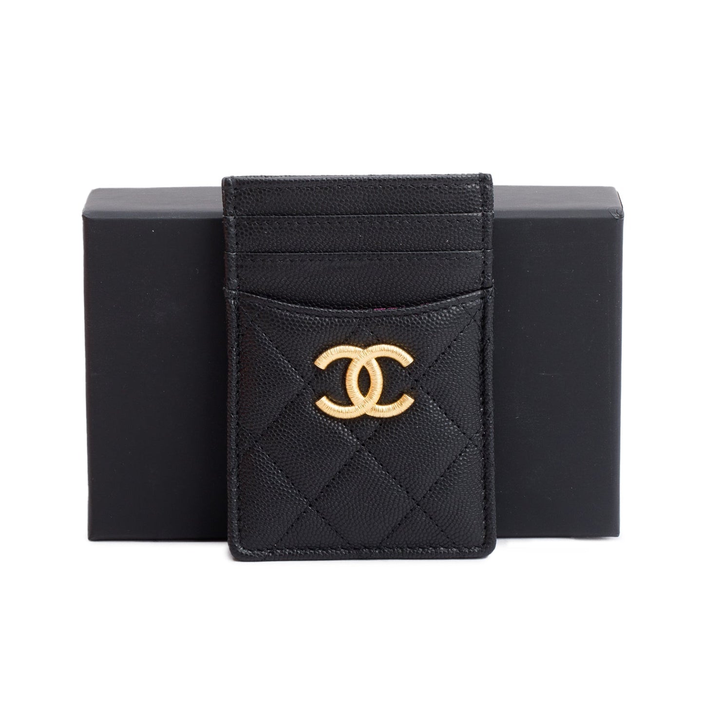 Chanel Quilted Caviar Card Holder Black Wallet Case