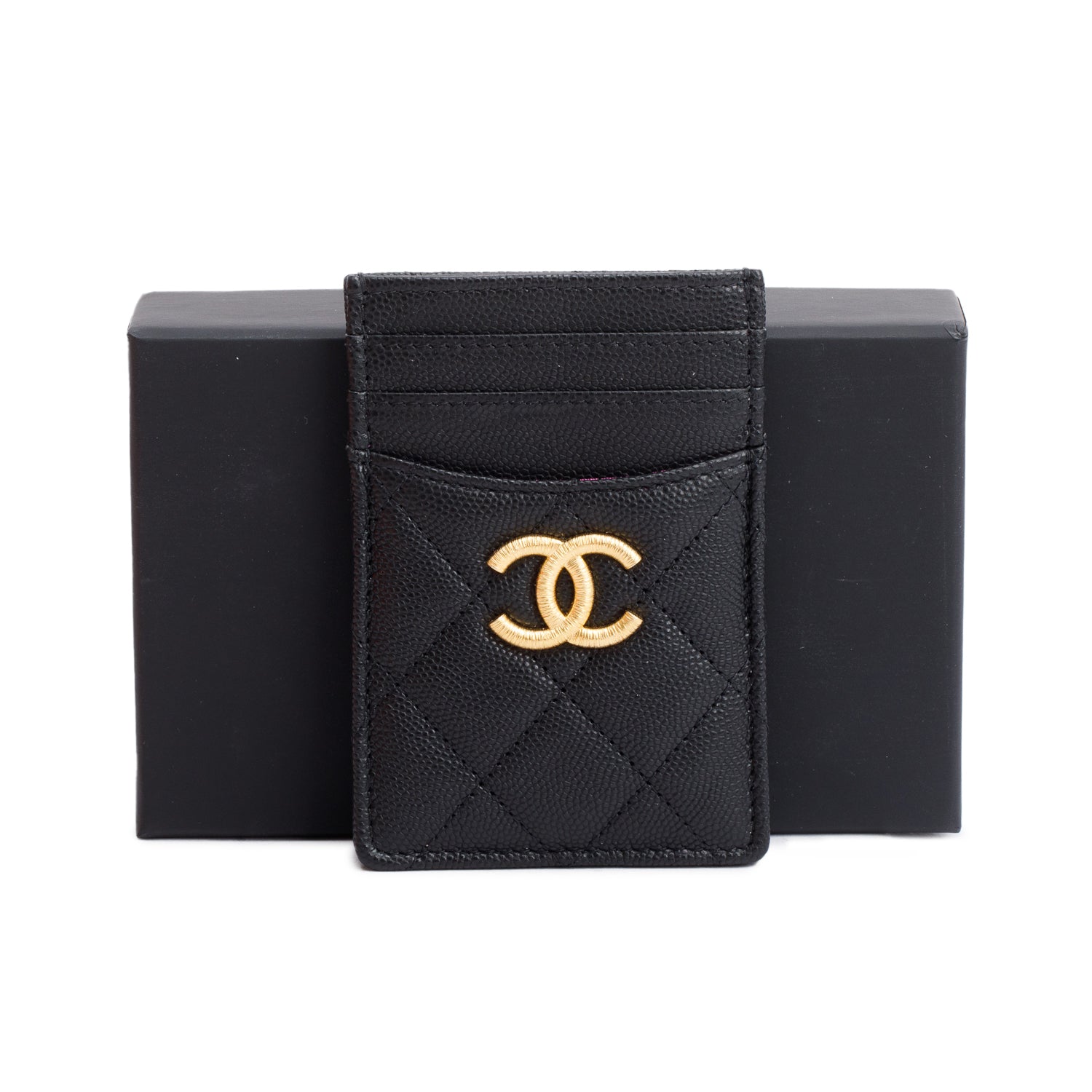 Chanel Quilted Caviar Card Holder Black Wallet Case