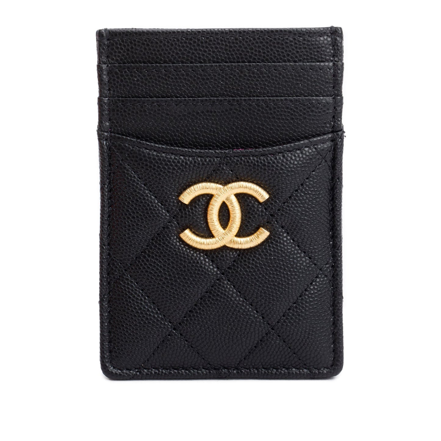 Chanel Quilted Caviar Card Holder Black Wallet Case