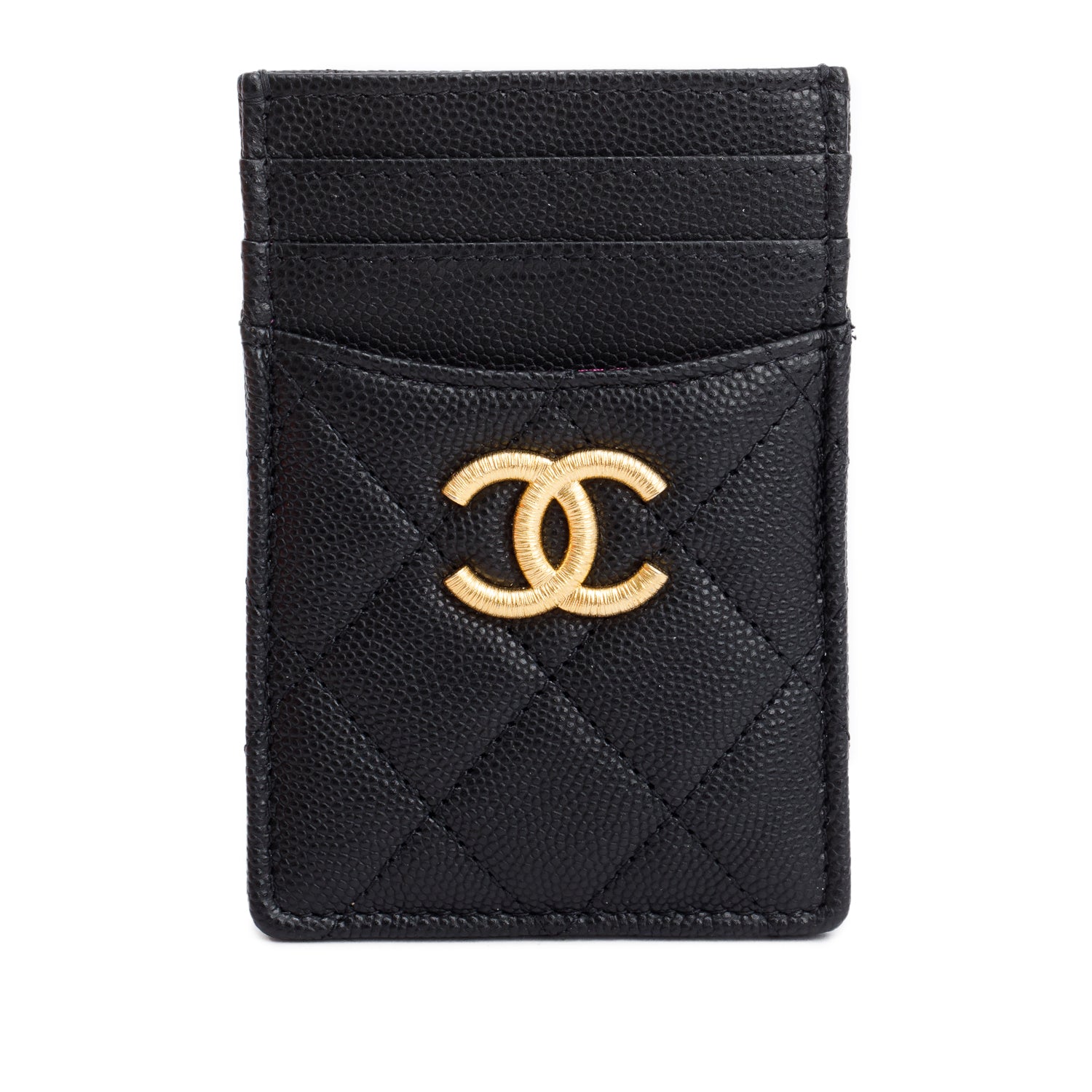 Chanel Quilted Caviar Card Holder Black Wallet Case