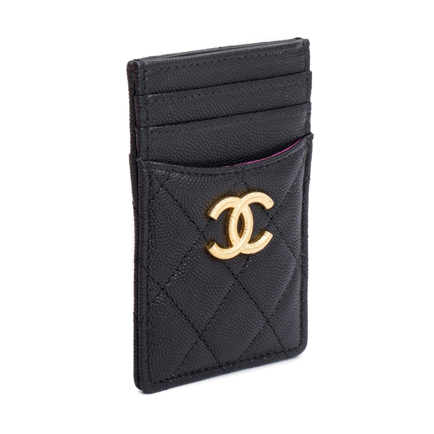 Chanel Quilted Caviar Card Holder Black Wallet Case