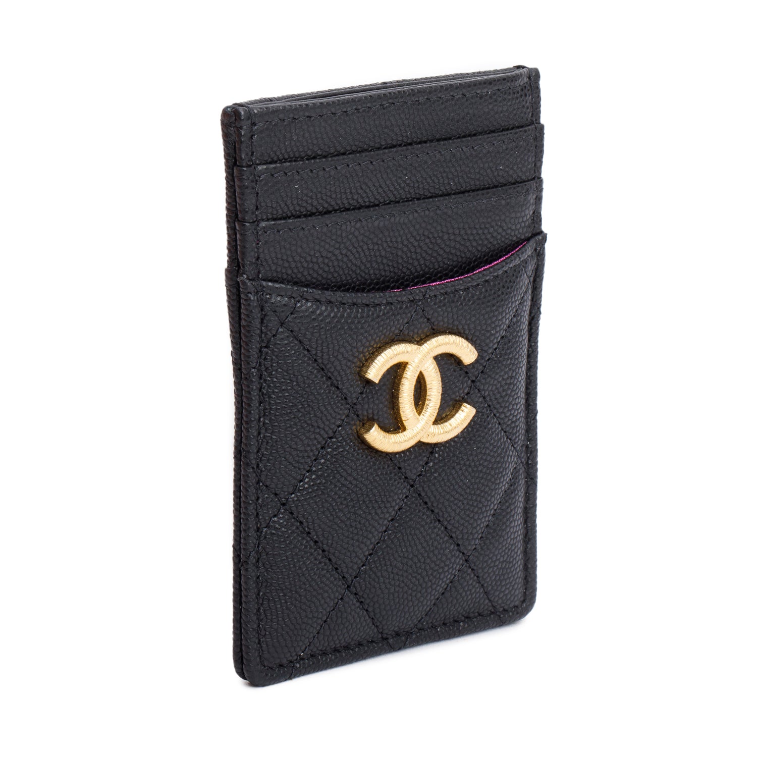 Chanel Quilted Caviar Card Holder Black Wallet Case