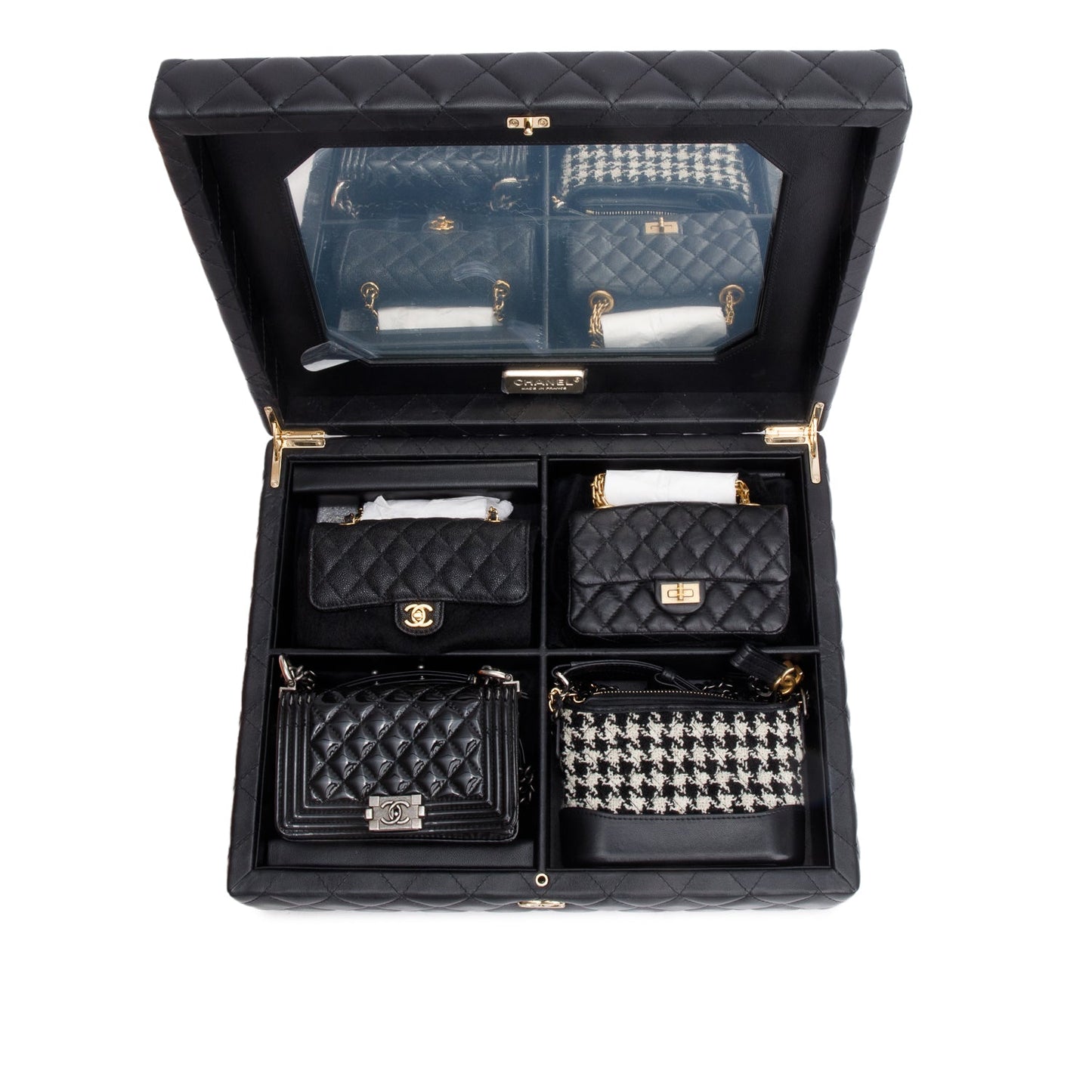 Chanel Tweed Success Story Trunk Set Leather Calfskin Lambskin Black Travel Bag