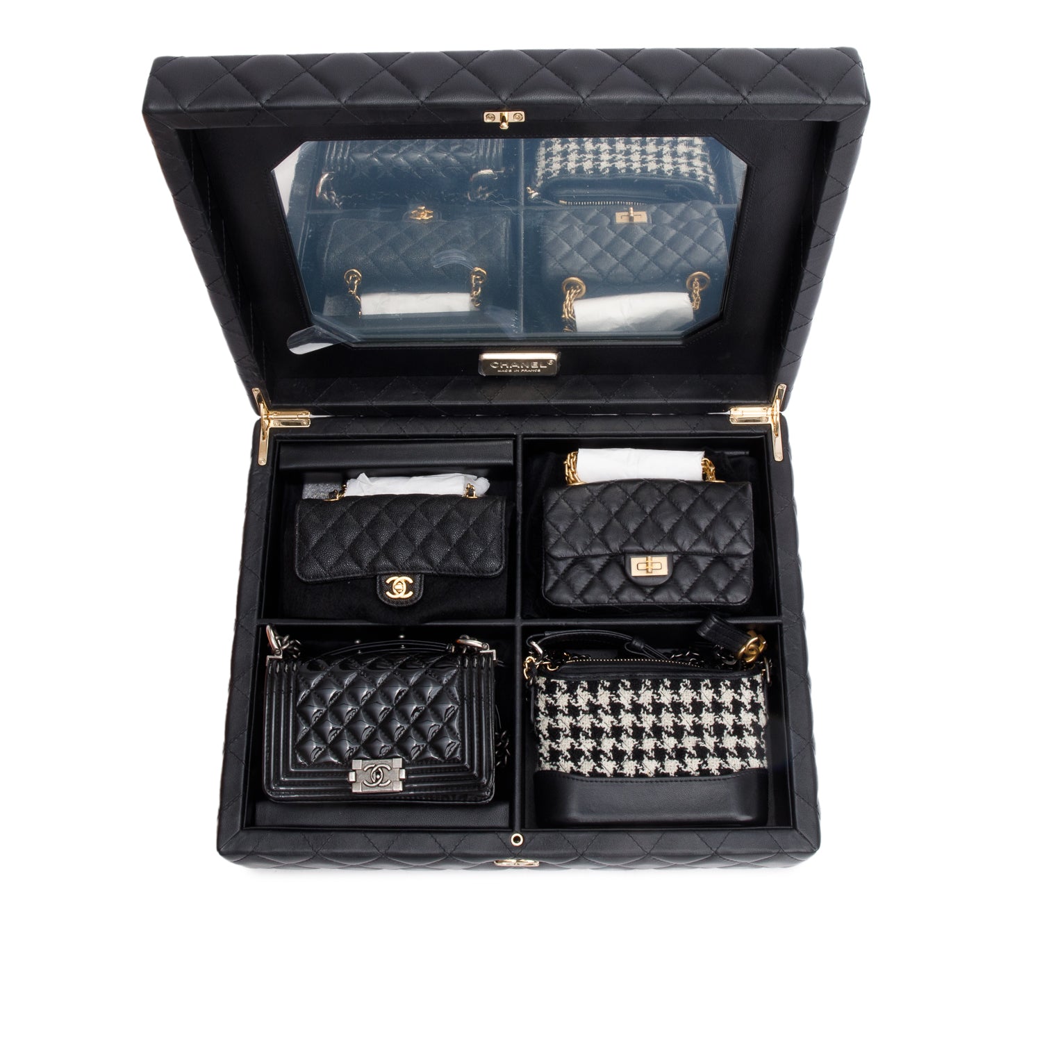 Chanel Tweed Success Story Trunk Set Leather Calfskin Lambskin Black Travel Bag