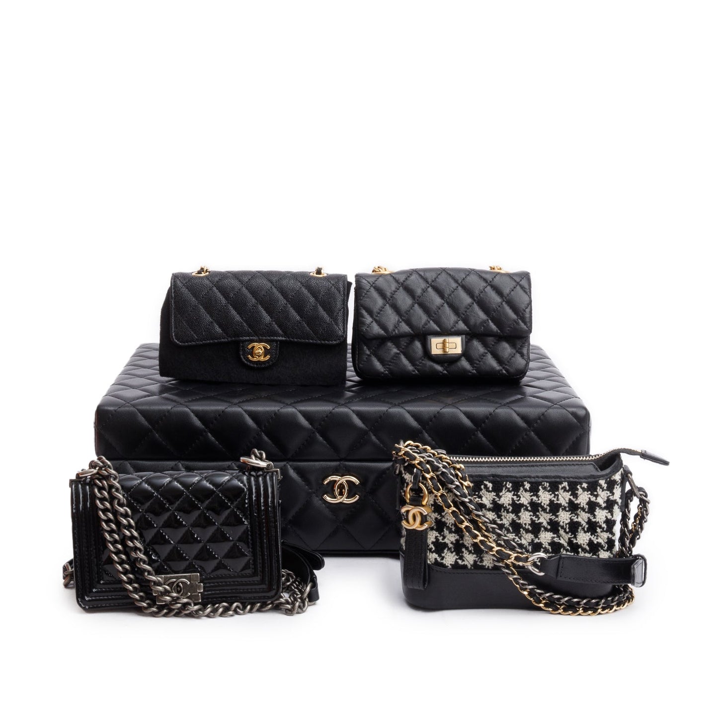 Chanel Tweed Success Story Trunk Set Leather Calfskin Lambskin Black Travel Bag