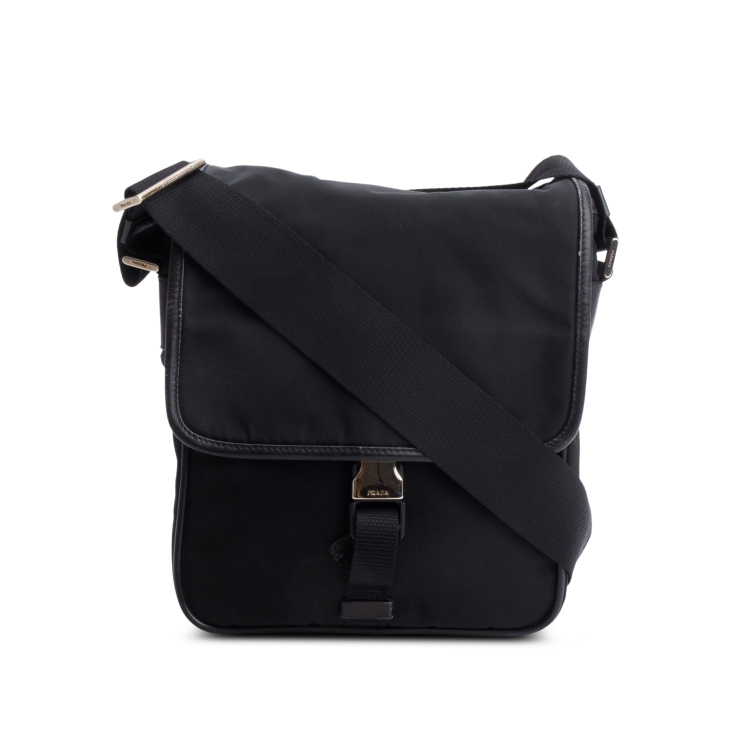 Prada Buckle Messenger Bag Nylon Black Travel Bag