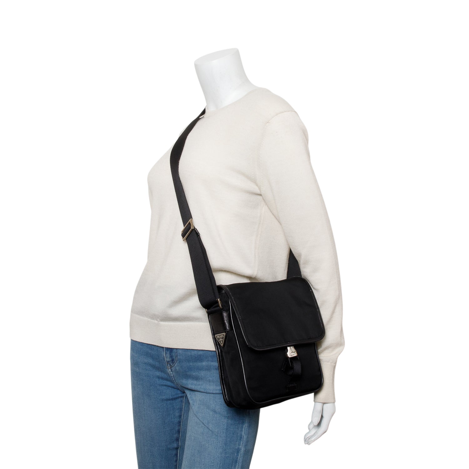 Prada Buckle Messenger Bag Nylon Black Travel Bag