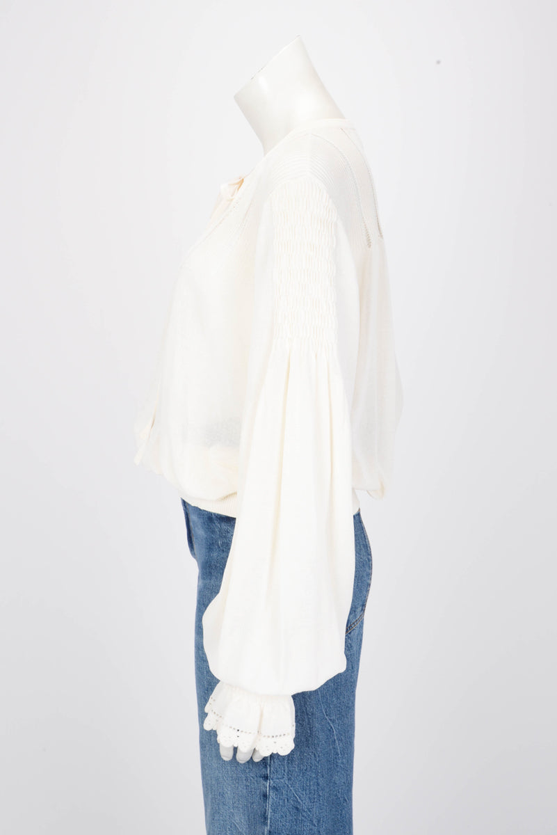 Chanel Ivory Knitted Pintuck Detail Blo  FR 50