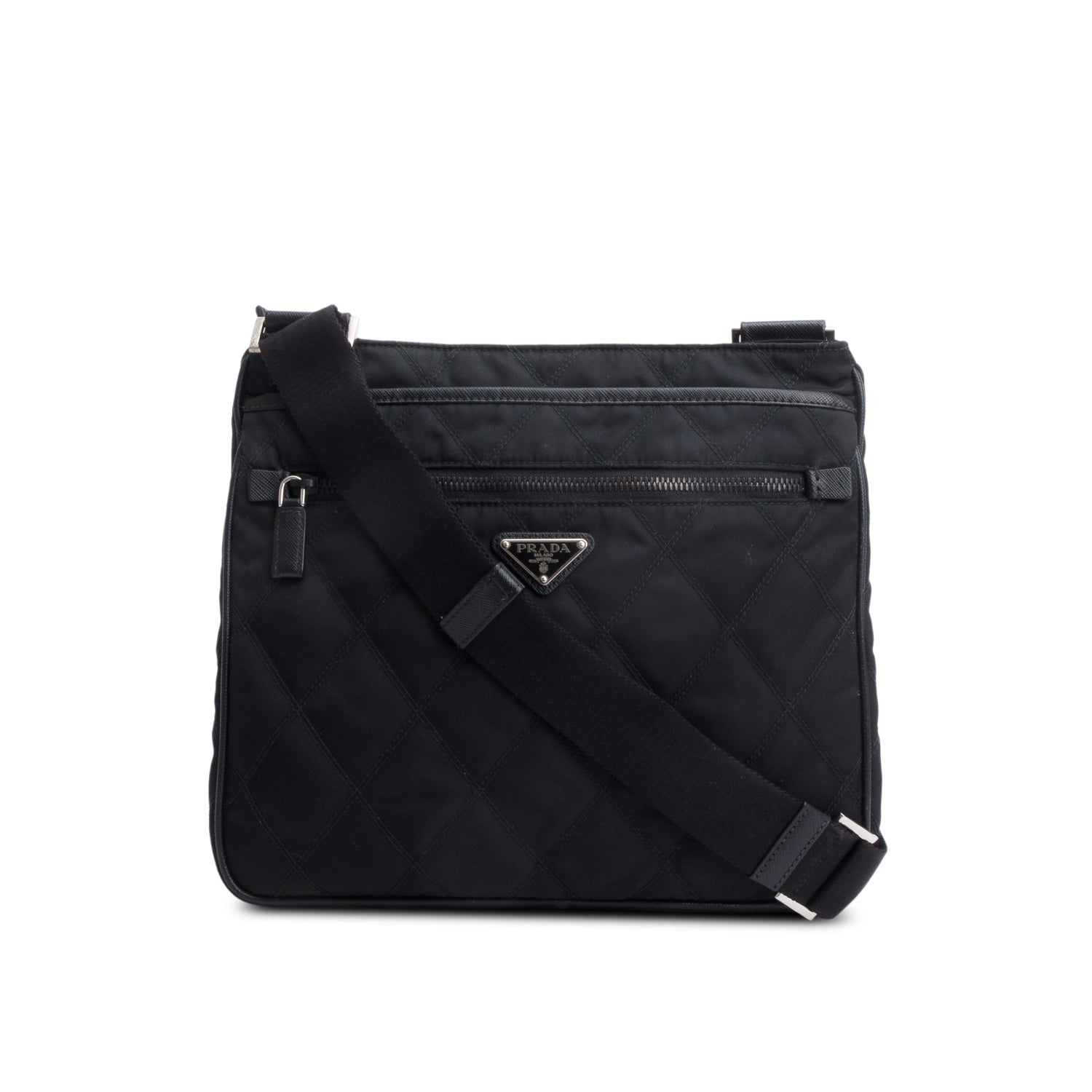 Prada Saffiano Trimmed Tessuto Messenger Bag Leather Nylon Travel Bag Messenger Bag