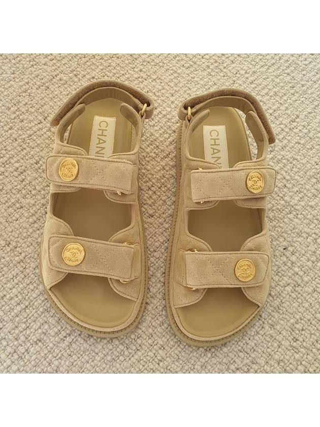 Suede Velcro Sandals Beige Chanel