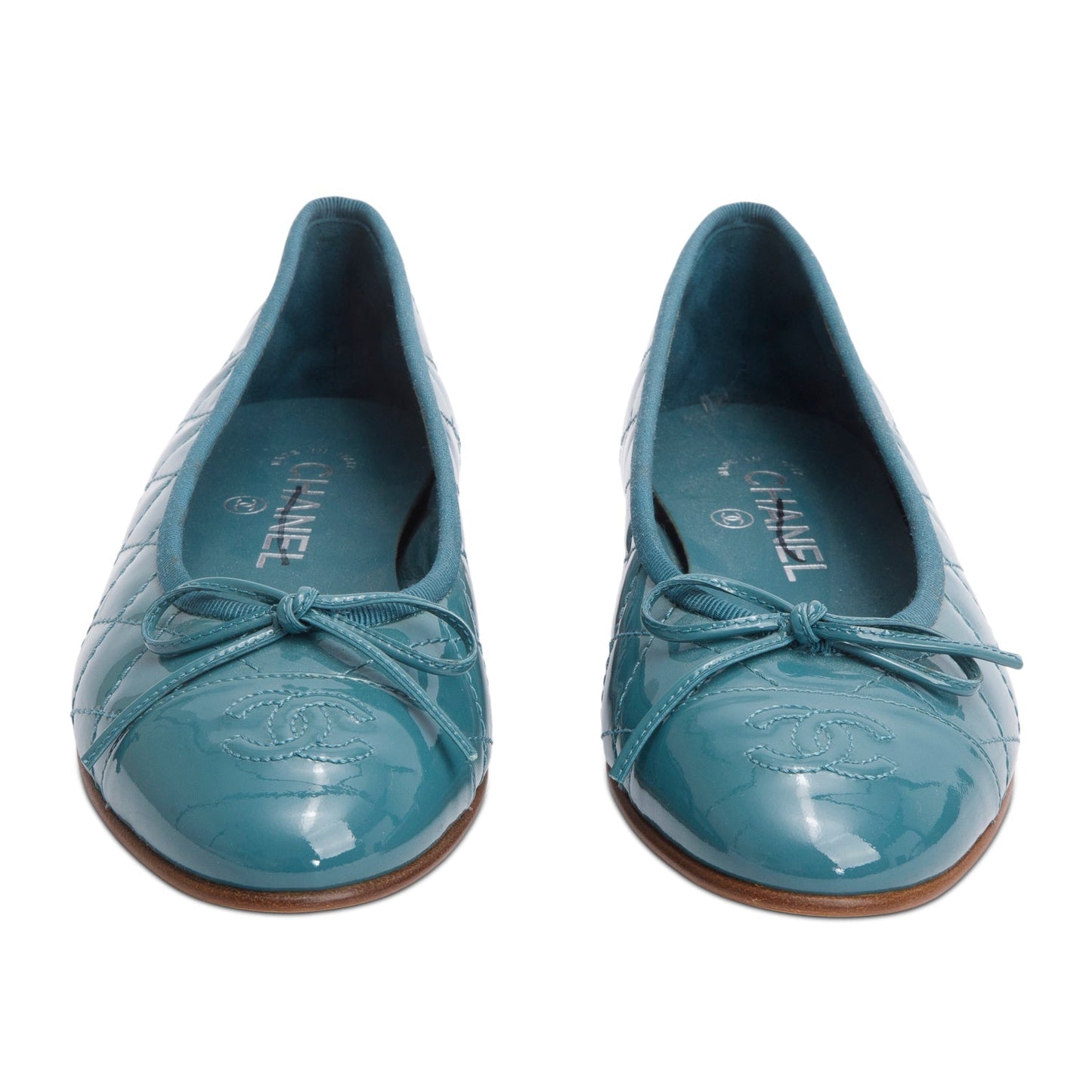 Chanel Teal Quilted Patent Interlocking CC Leather Shoes