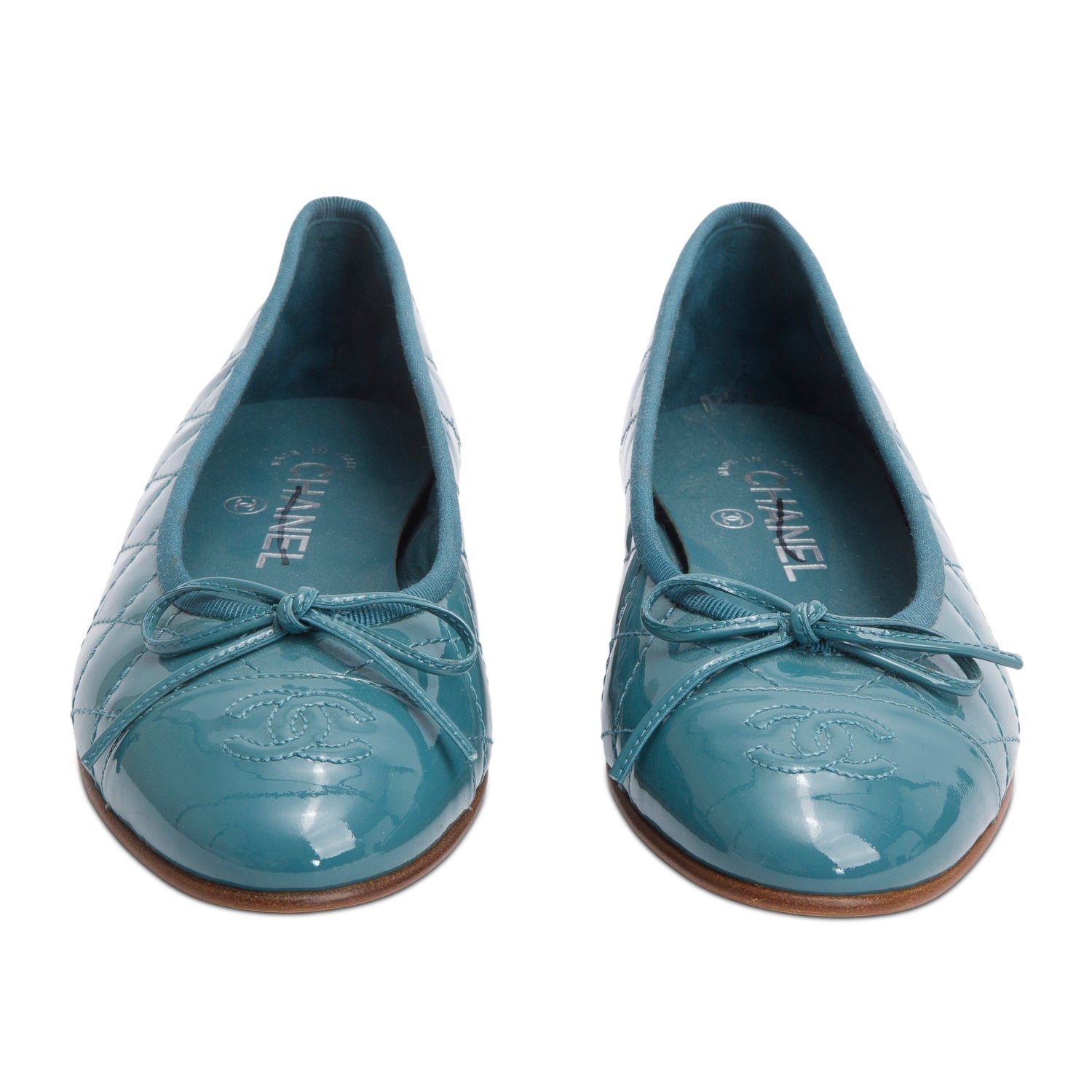 Chanel Teal Quilted Patent Interlocking CC Leather Shoes