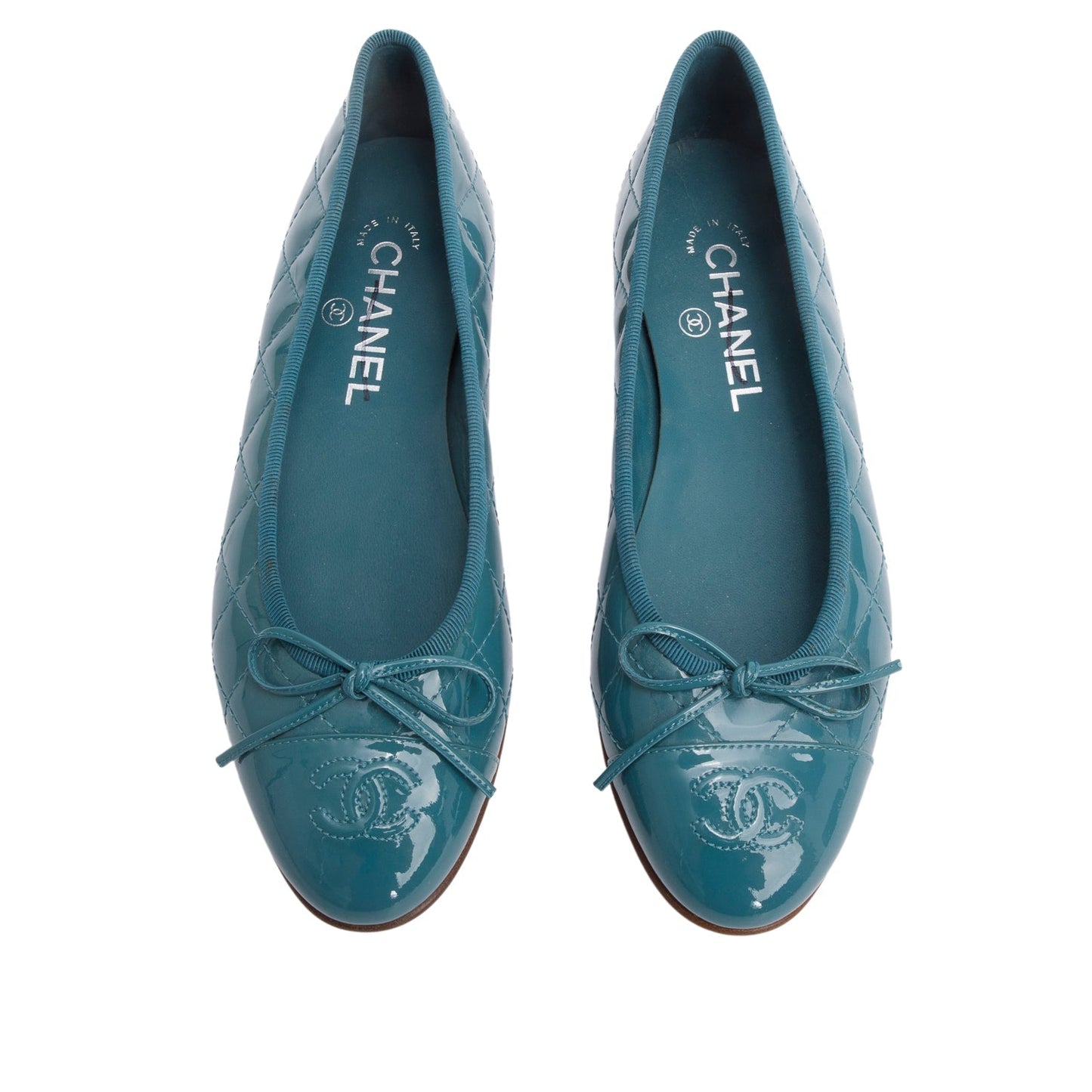 Chanel Teal Quilted Patent Interlocking CC Leather Shoes