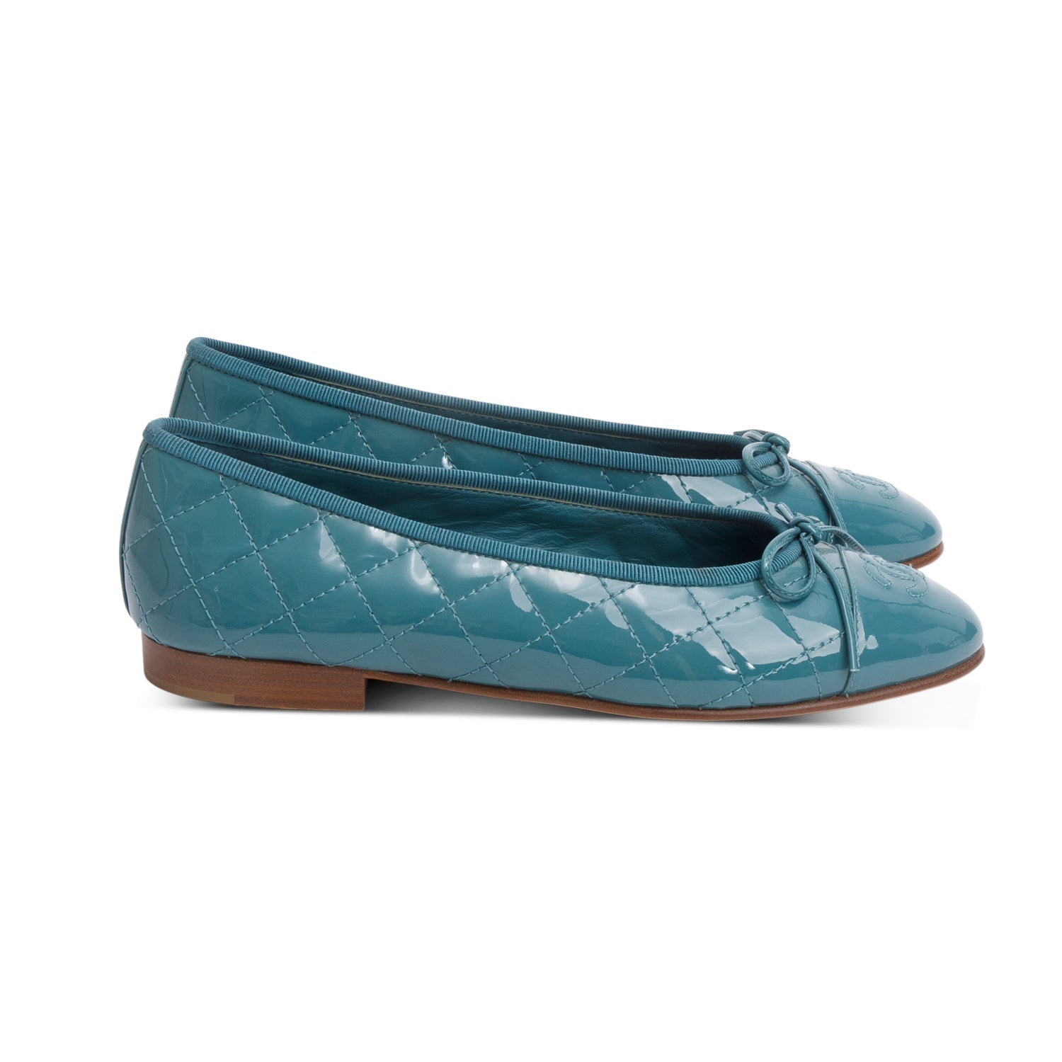 Chanel Teal Quilted Patent Interlocking CC Leather Shoes