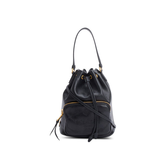 Prada Glace Calf Duet Bucket Bag Leather Black