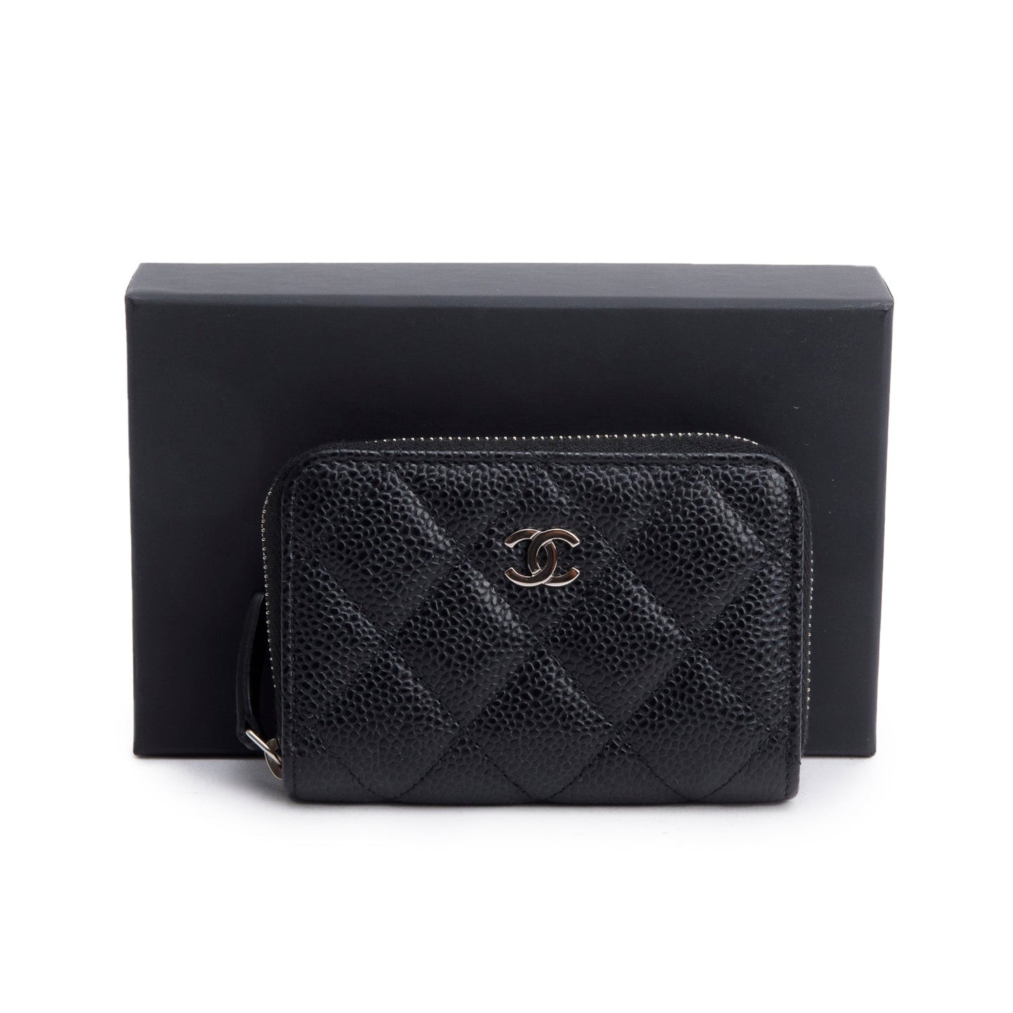 Chanel Caviar Classic Zipped Coin Purse Leather Black Wallet Case Authenticity Card