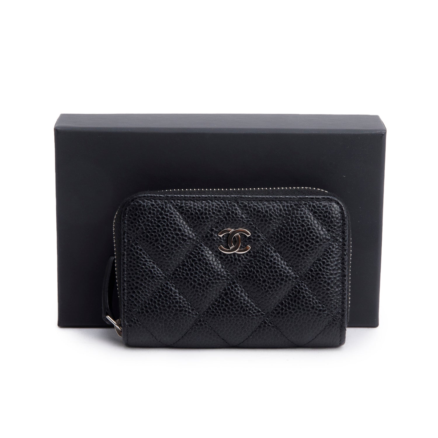 Chanel Caviar Classic Zipped Coin Purse Leather Black Wallet Case Authenticity Card
