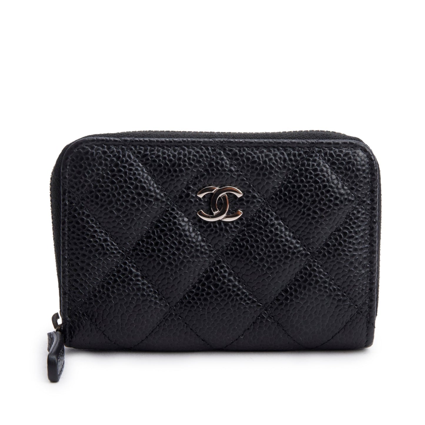 Chanel Caviar Classic Zipped Coin Purse Leather Black Wallet Case Authenticity Card