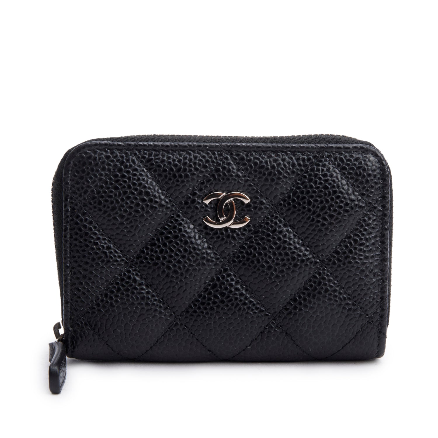Chanel Caviar Classic Zipped Coin Purse Leather Black Wallet Case Authenticity Card