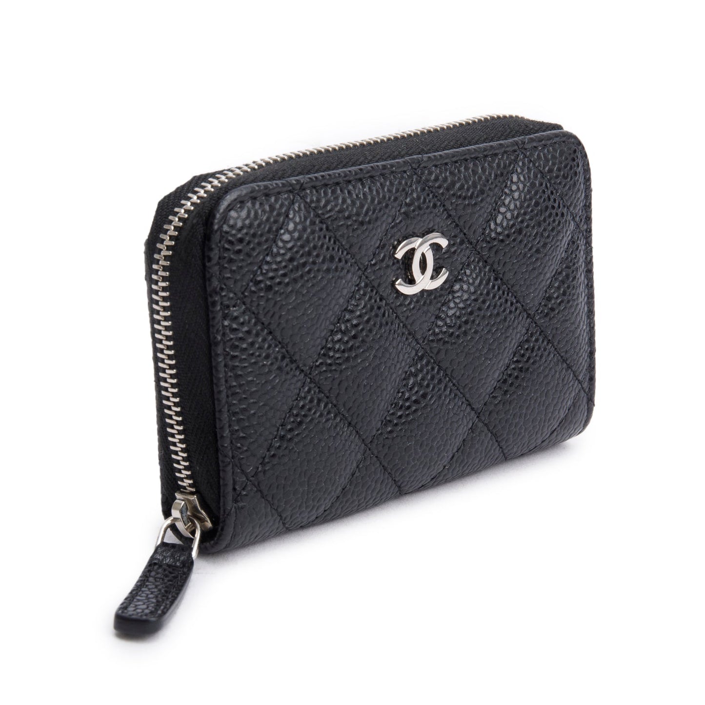 Chanel Caviar Classic Zipped Coin Purse Leather Black Wallet Case Authenticity Card