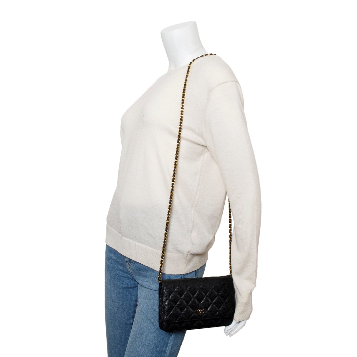 Chanel Quilted Caviar Classic on Leather Black Wallet Case 15