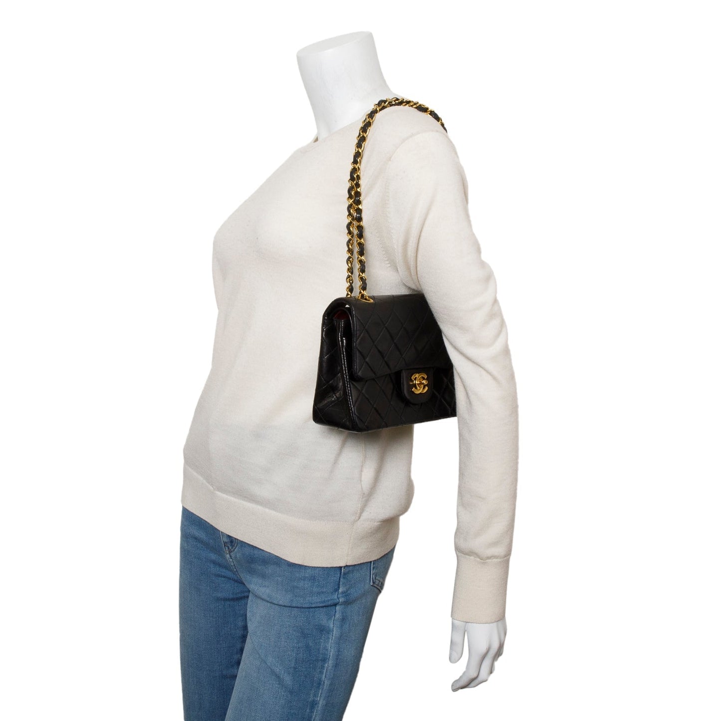 Chanel Quilted Classic Double Flap Leather Lambskin Black Travel Bag 9