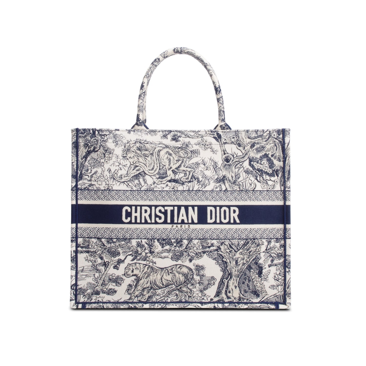 Dior Christian Ecru And Toile De Jouy Embroidery Canvas Blue Tote Bag