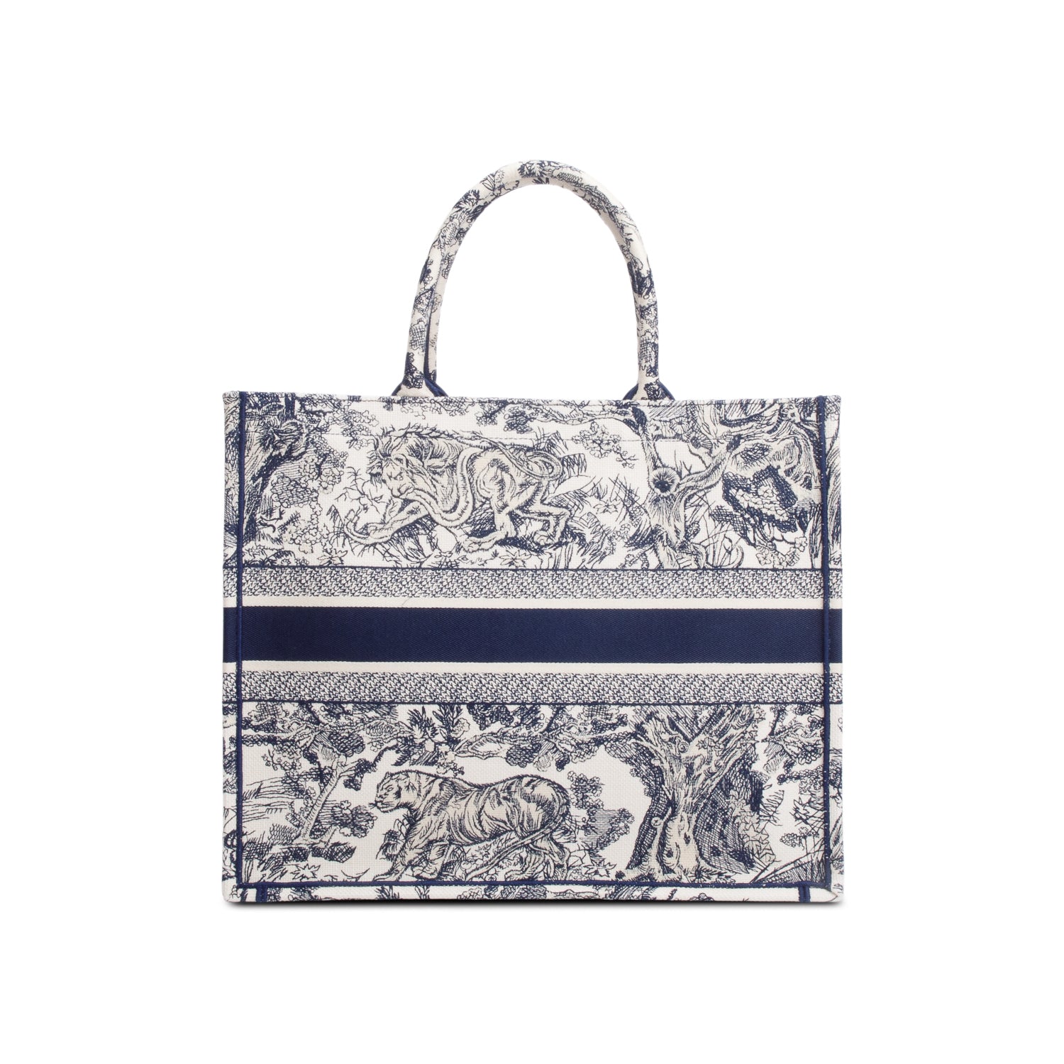 Dior Christian Ecru And Toile De Jouy Embroidery Canvas Blue Tote Bag