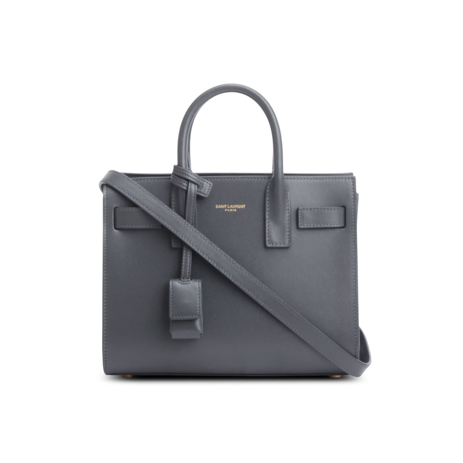 YSL Saint Laurent Grey Smooth Calfskin Nano Sac De Jour Leather Travel Bag