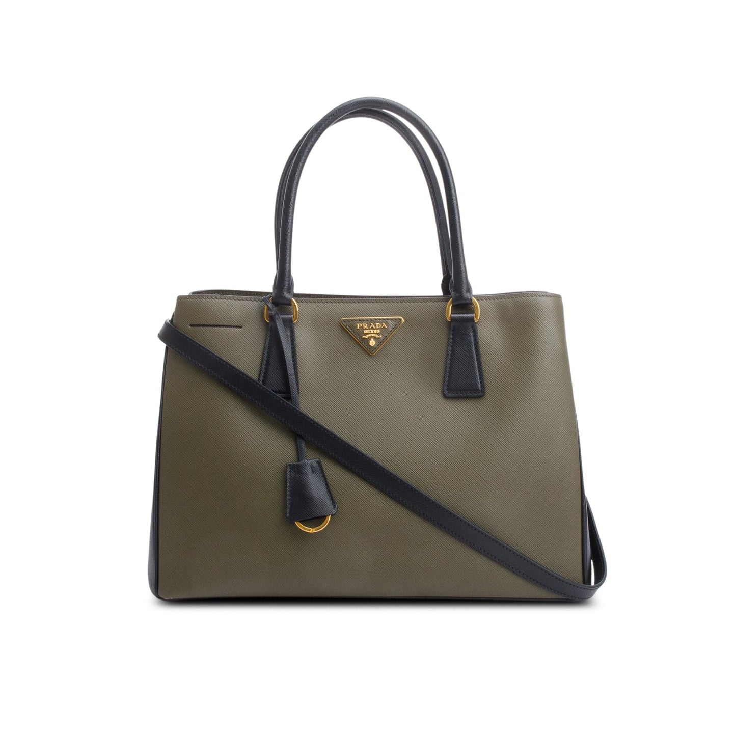 Prada Olive Saffiano Lux Galleria Tote Handbag Black Green Tote Bag