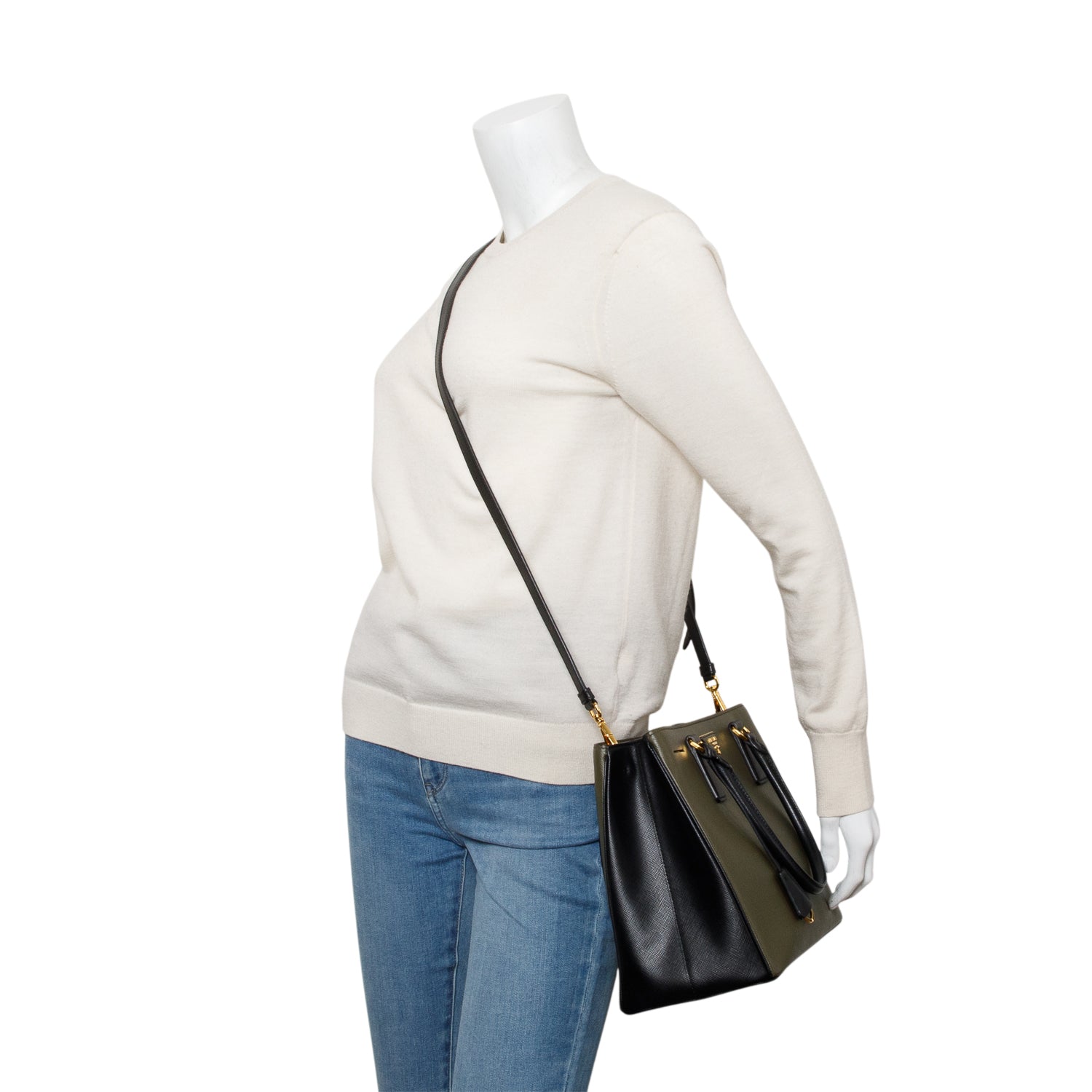 Prada Olive Saffiano Lux Galleria Tote Handbag Black Green Tote Bag