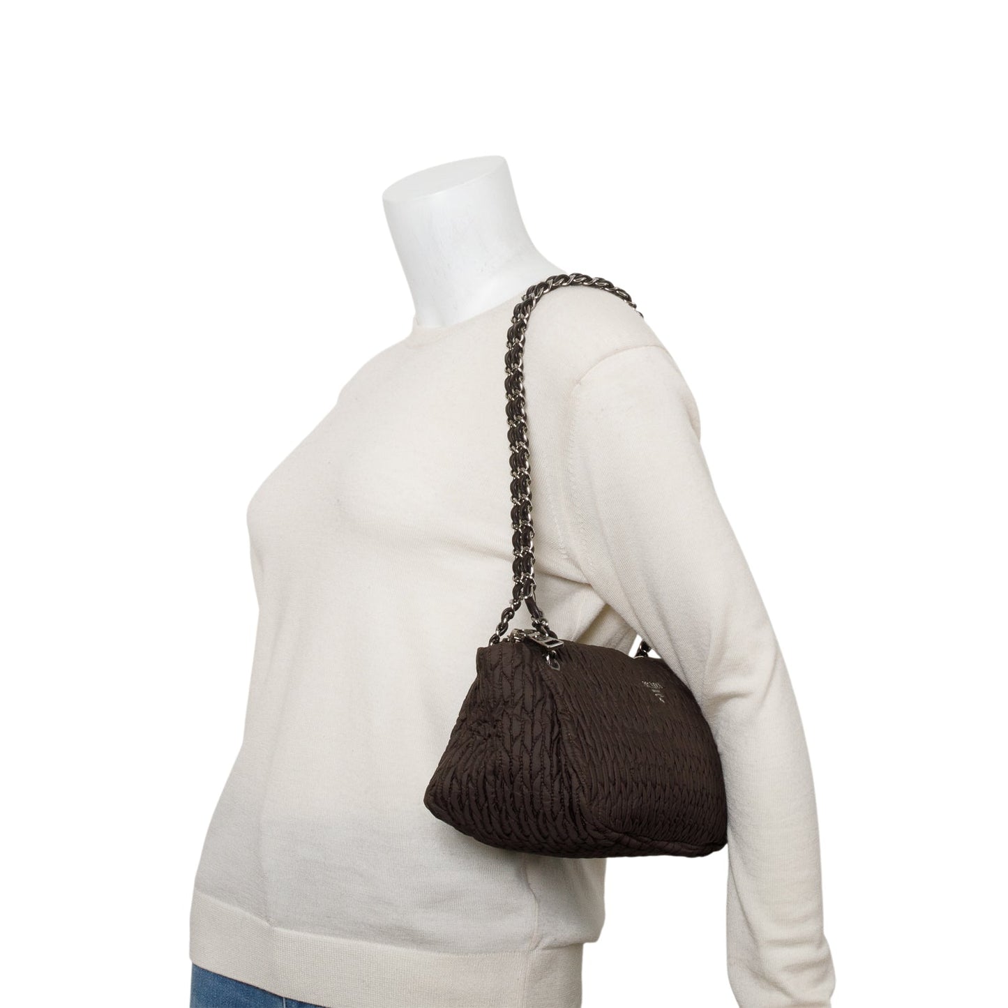 Prada Tessuto Gaufre Shoulder Bag Nylon Brown