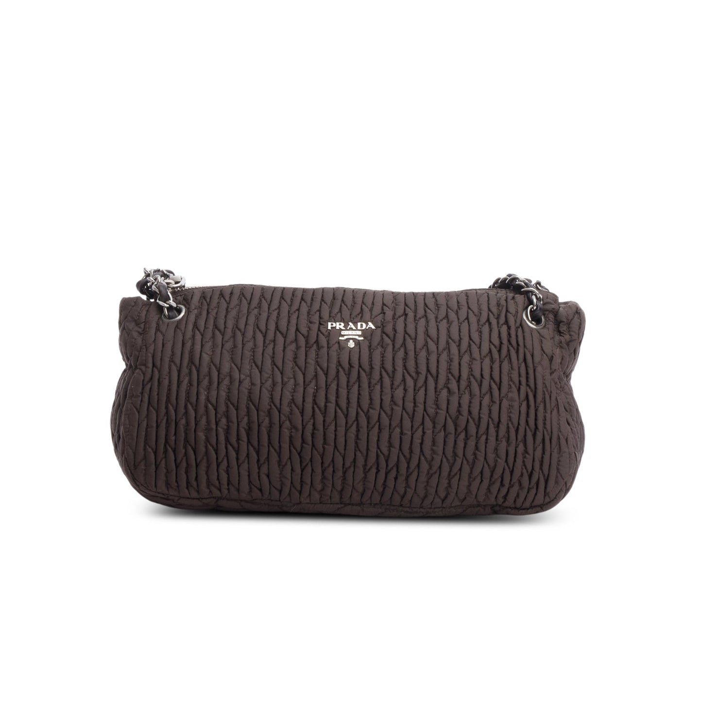 Prada Tessuto Gaufre Shoulder Bag Nylon Brown