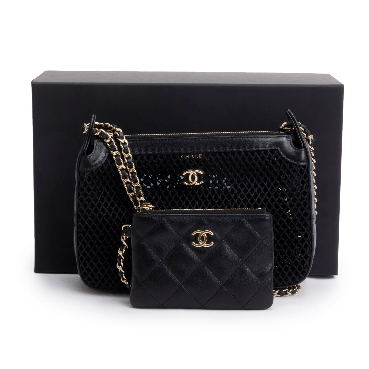 Chanel Mesh Shiny Lambskin Black Travel Bag