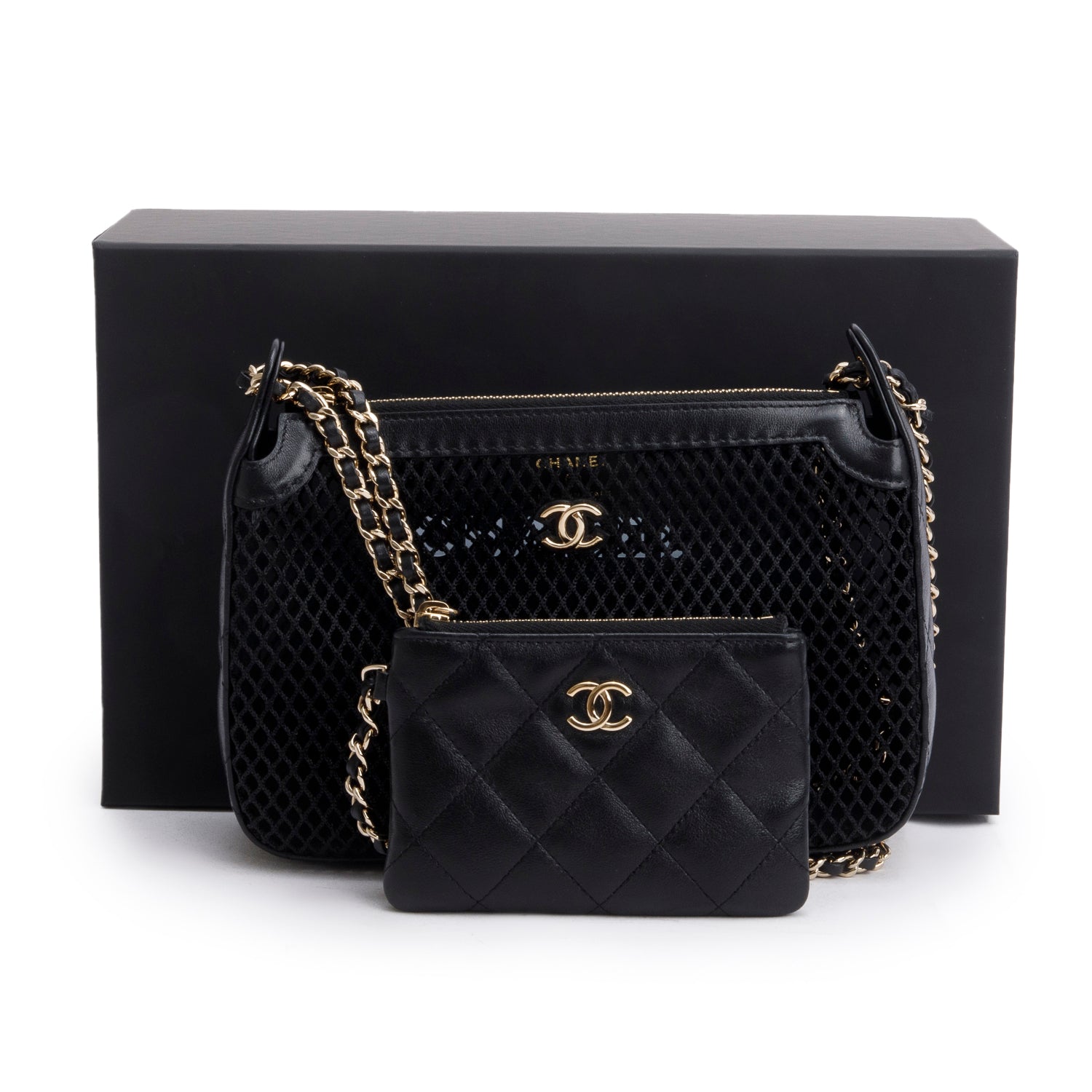 Chanel Mesh Shiny Lambskin Black Travel Bag