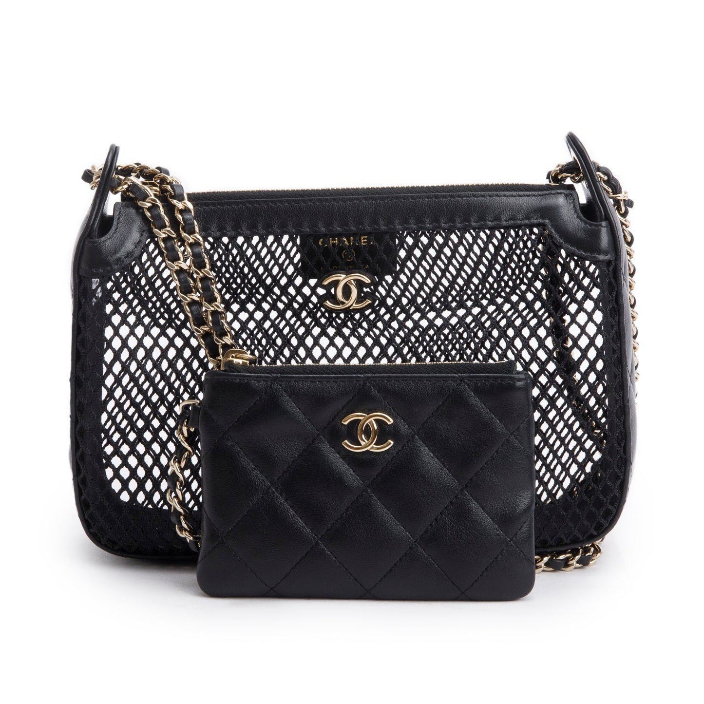 Chanel Mesh Shiny Lambskin Black Travel Bag