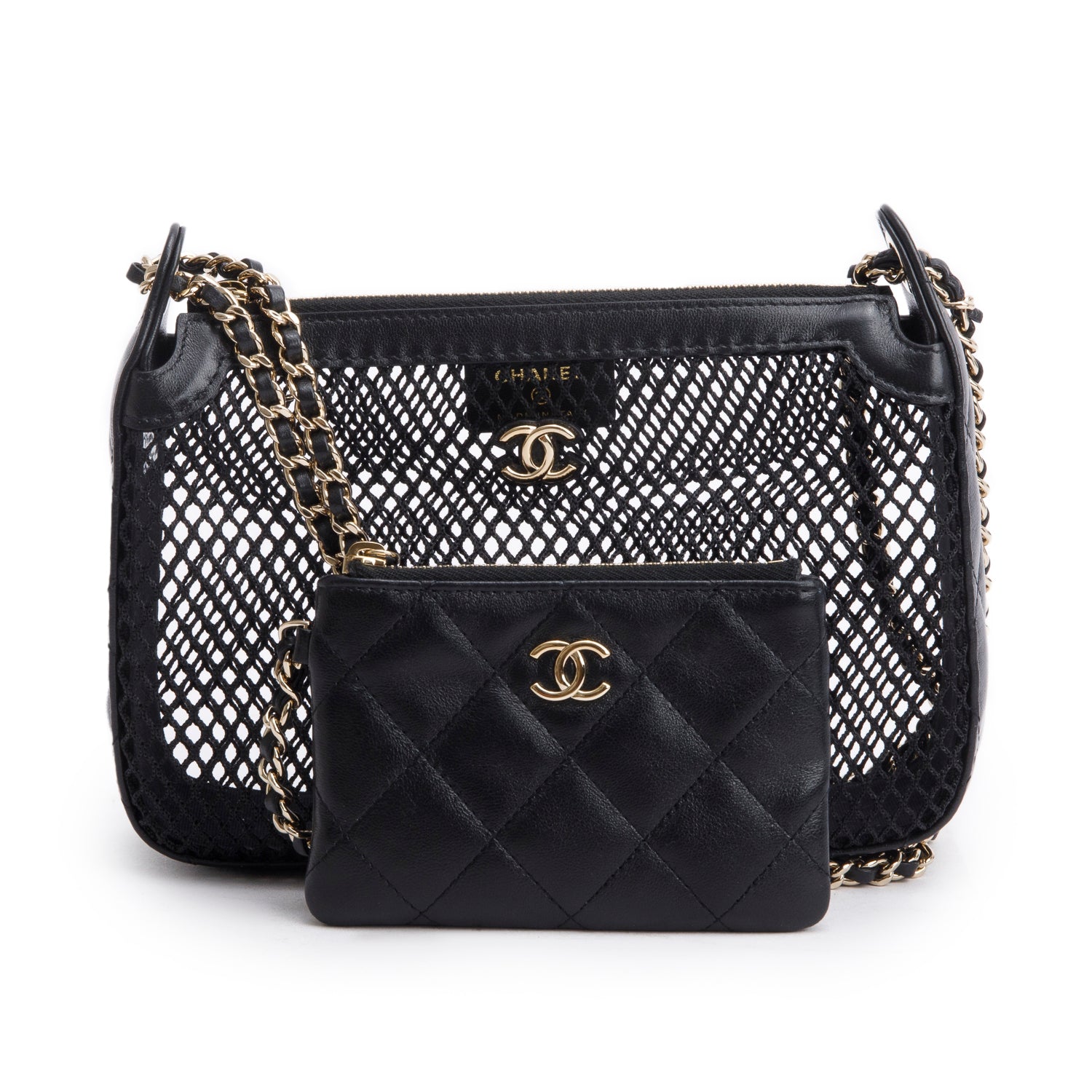 Chanel Mesh Shiny Lambskin Black Travel Bag