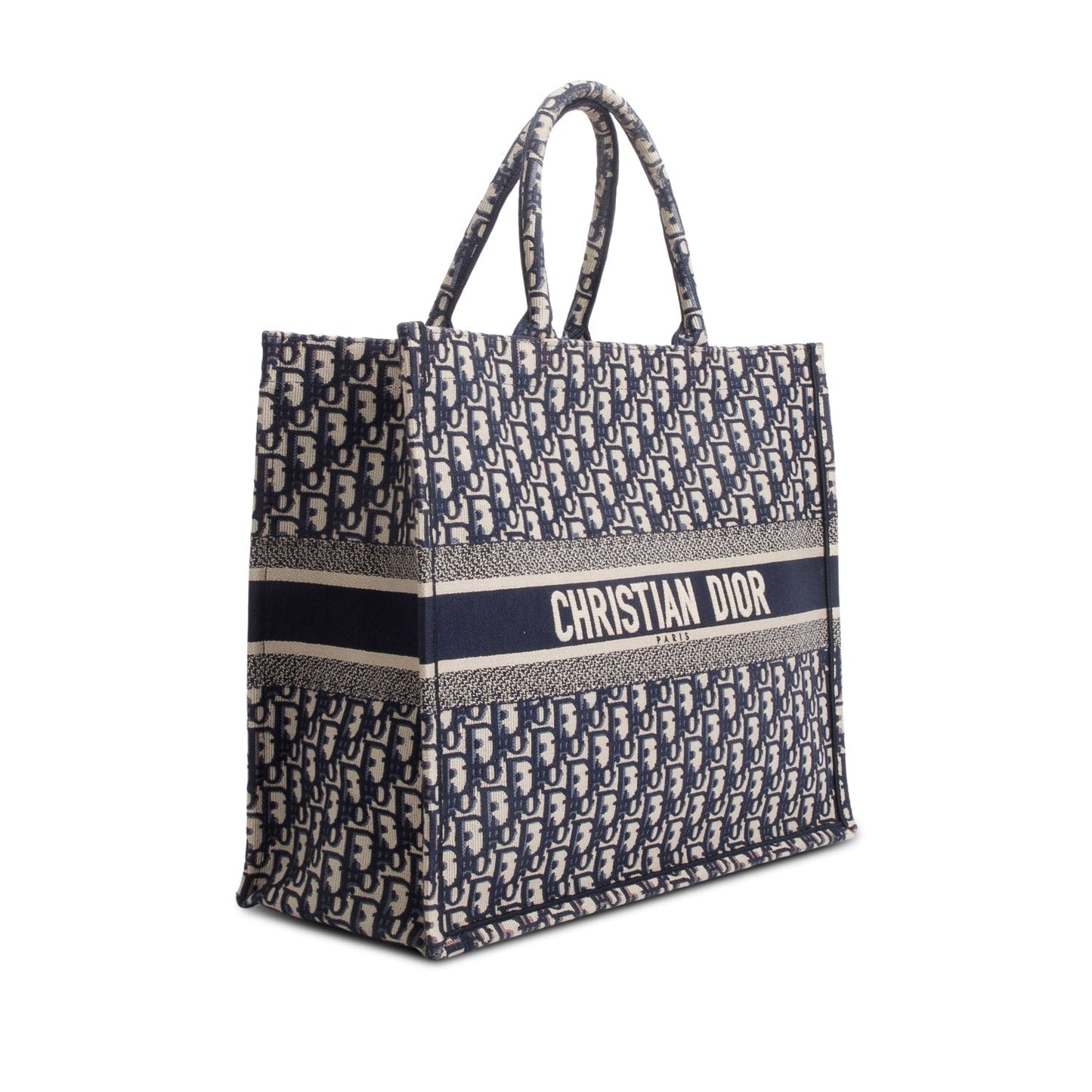 Dior Christian Ecru And Oblique Embroidery Book Tote Blue Large Tote Bag